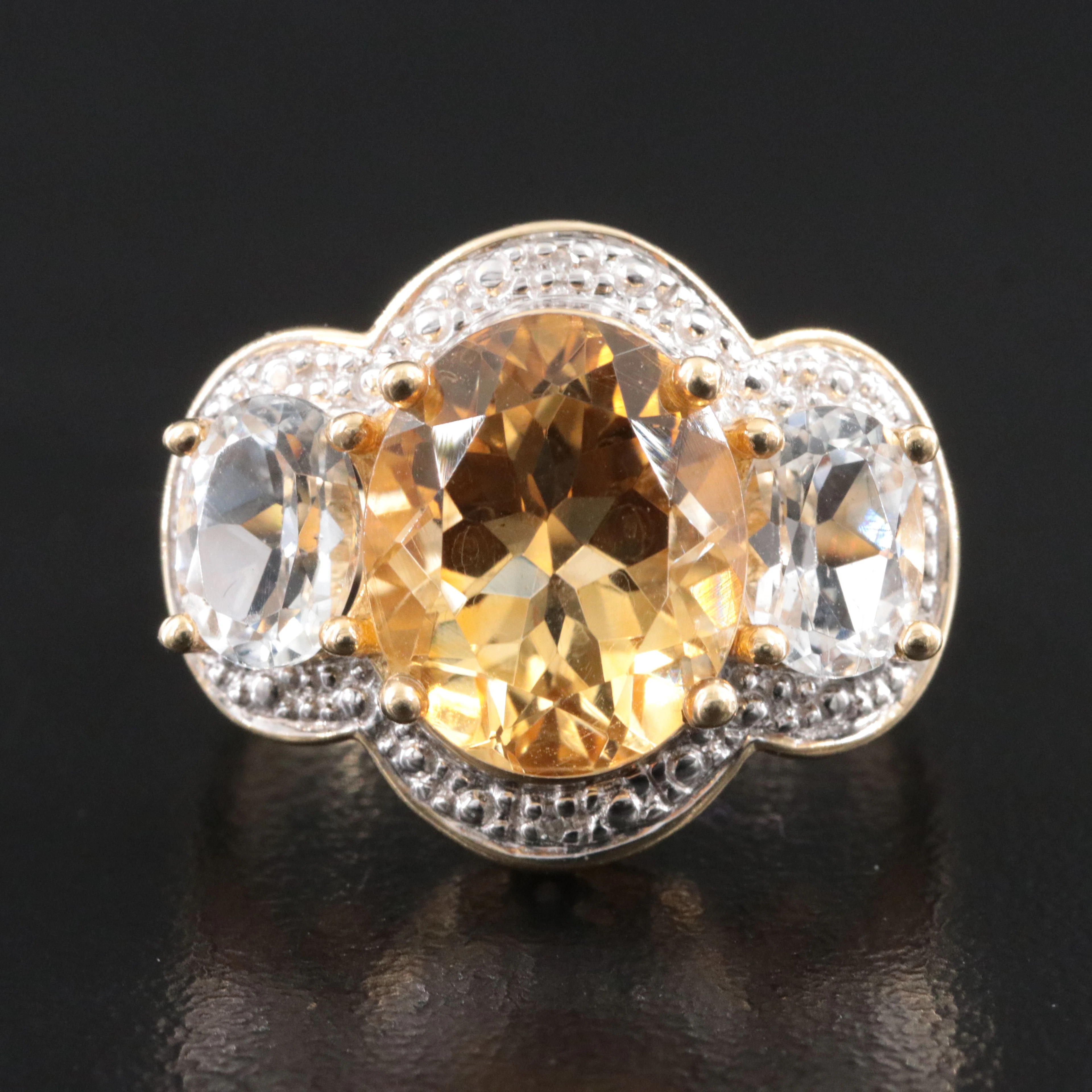 10K Citrine, White Topaz, and Diamond Ring