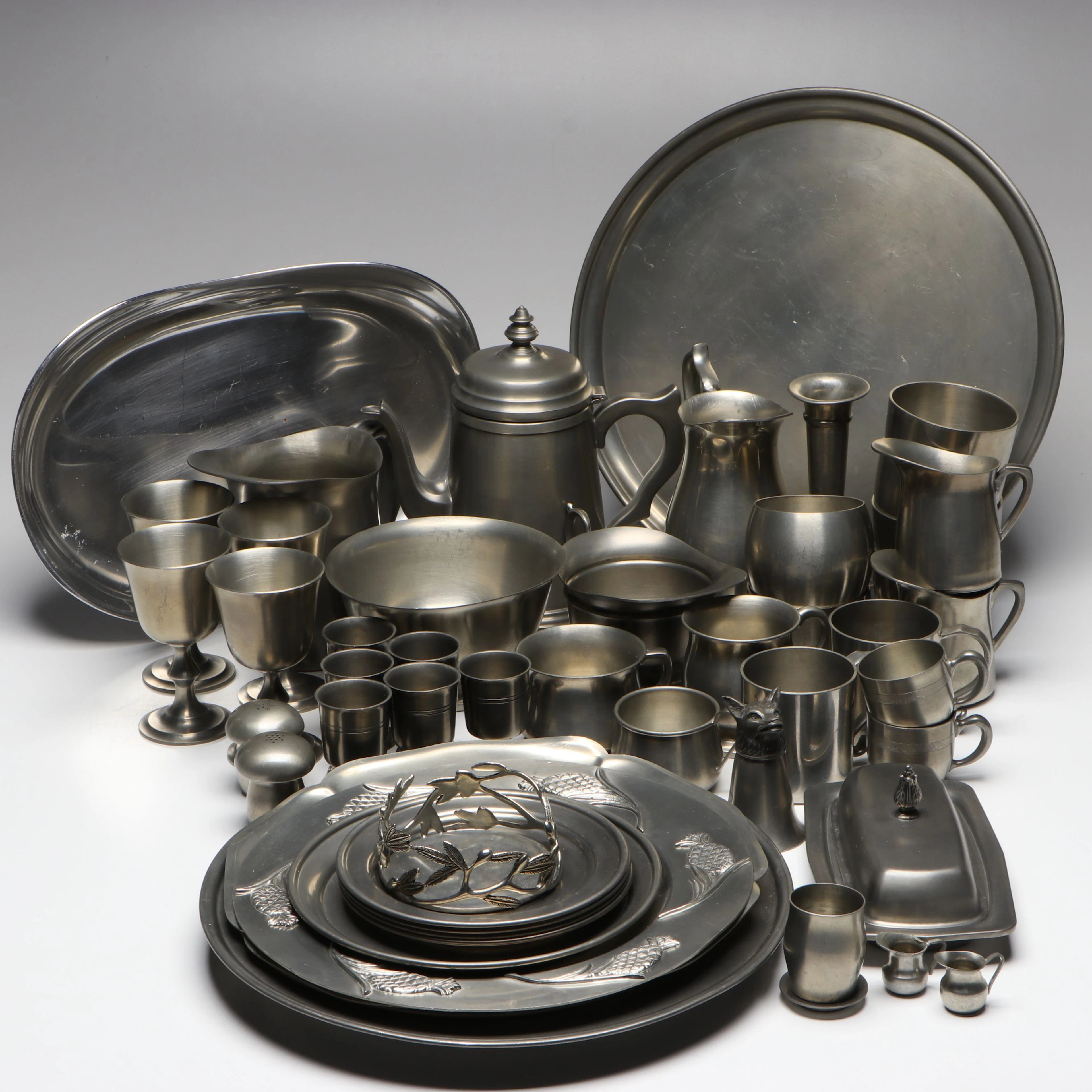 Connecticut House, Kirk-Stieff with Other Pewter Platters, Pitchers and More