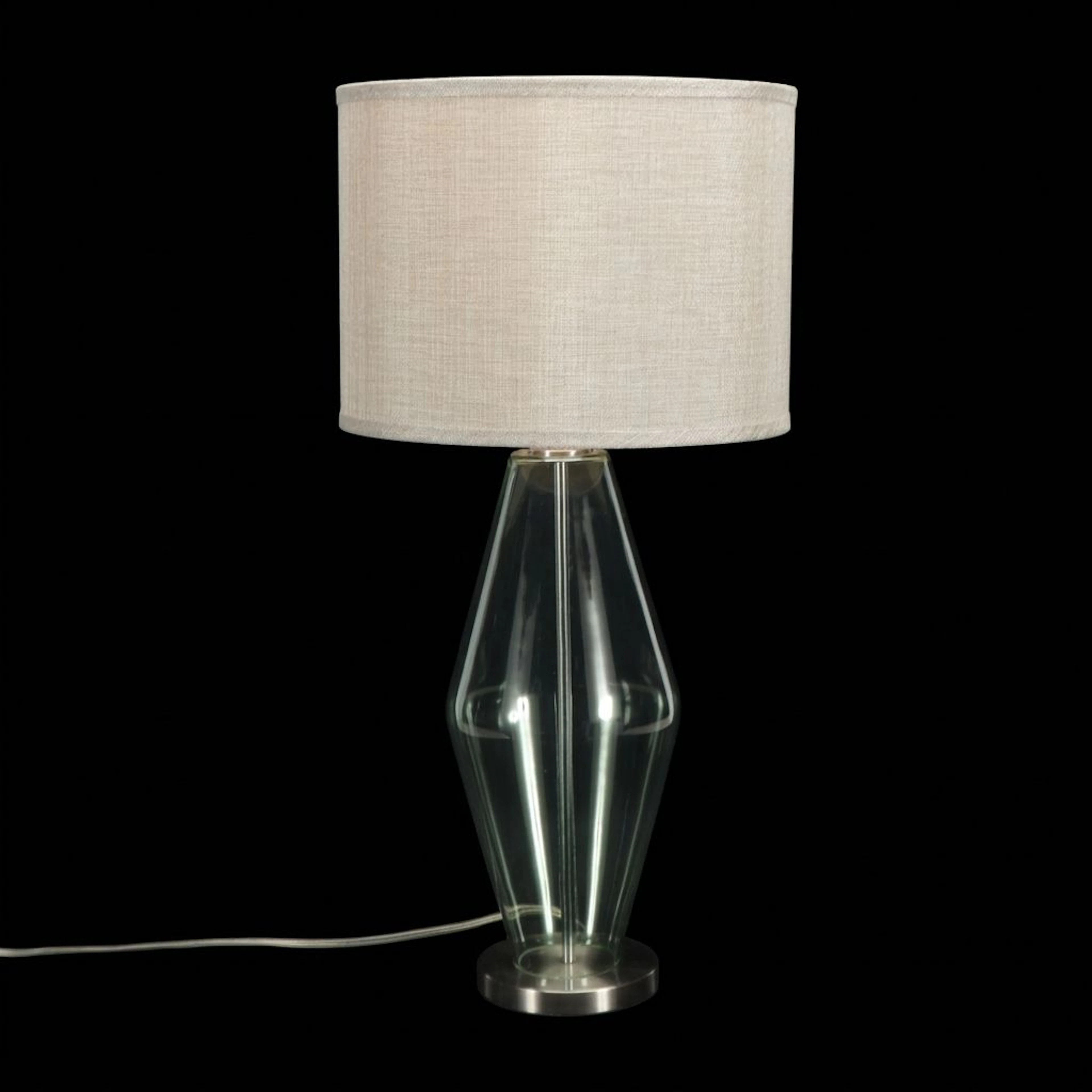 Contemporary Glass Lamp with Fabric Drum Shade