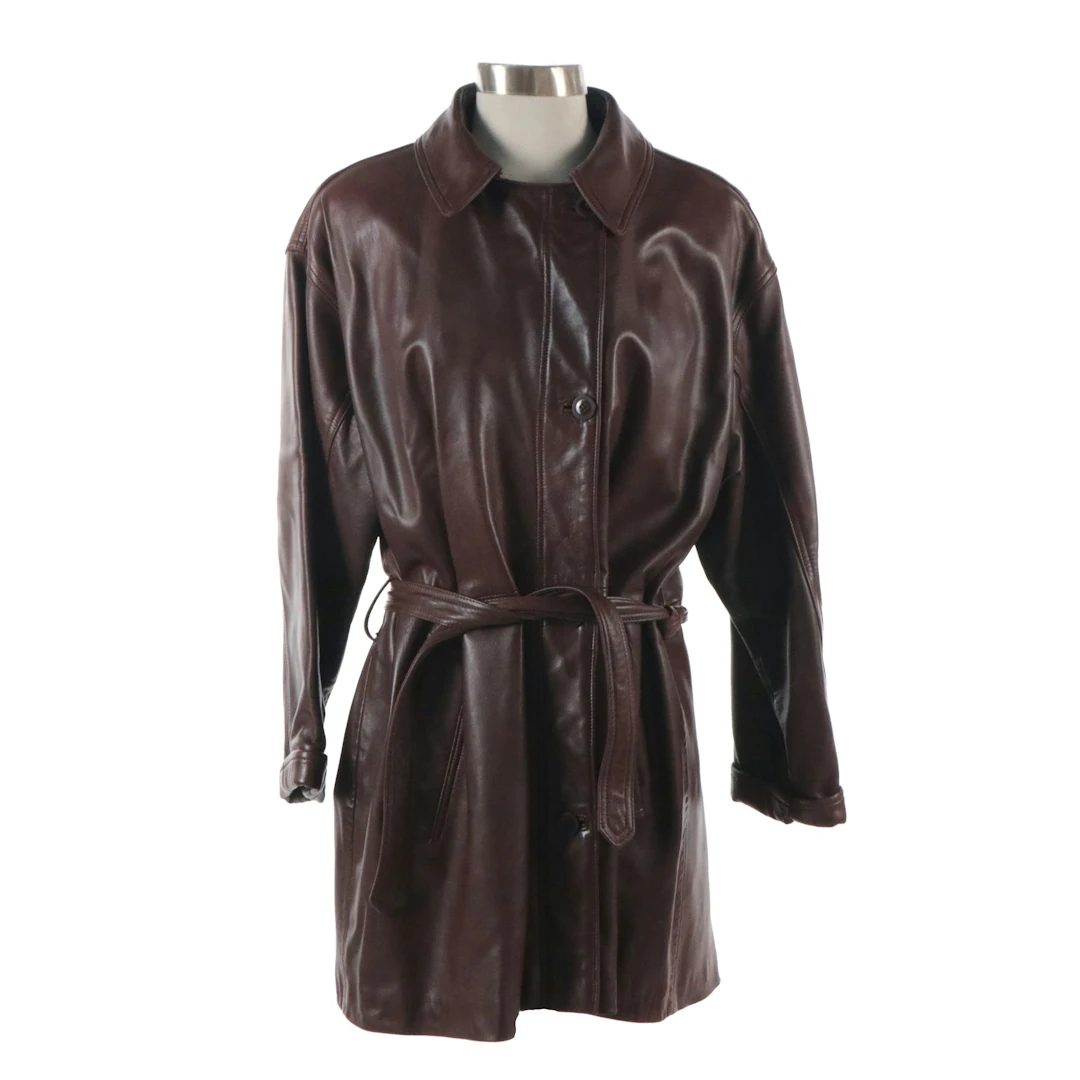 Coach Brown Leather Belted Trench Coat