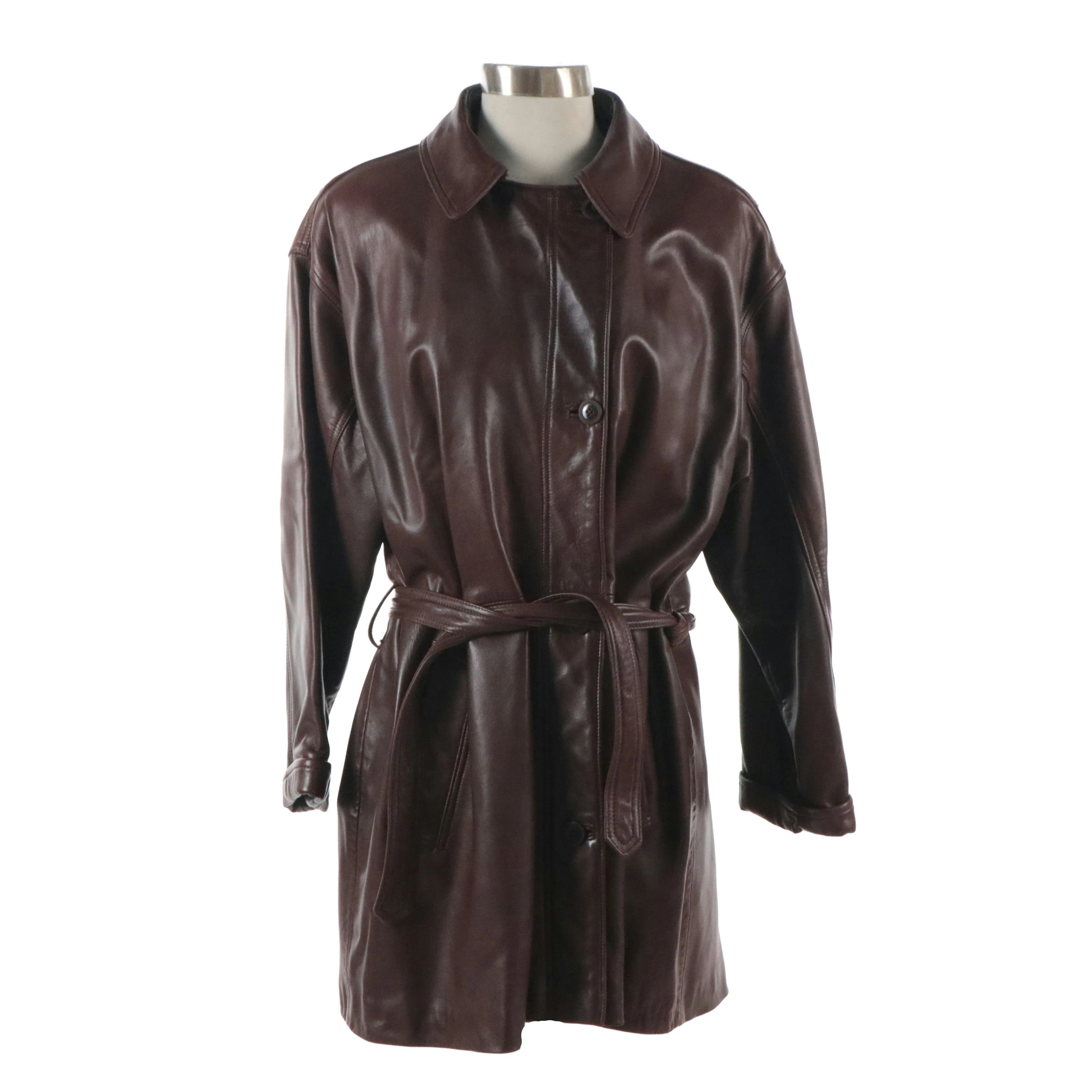 Coach Brown Leather Belted Trench Coat