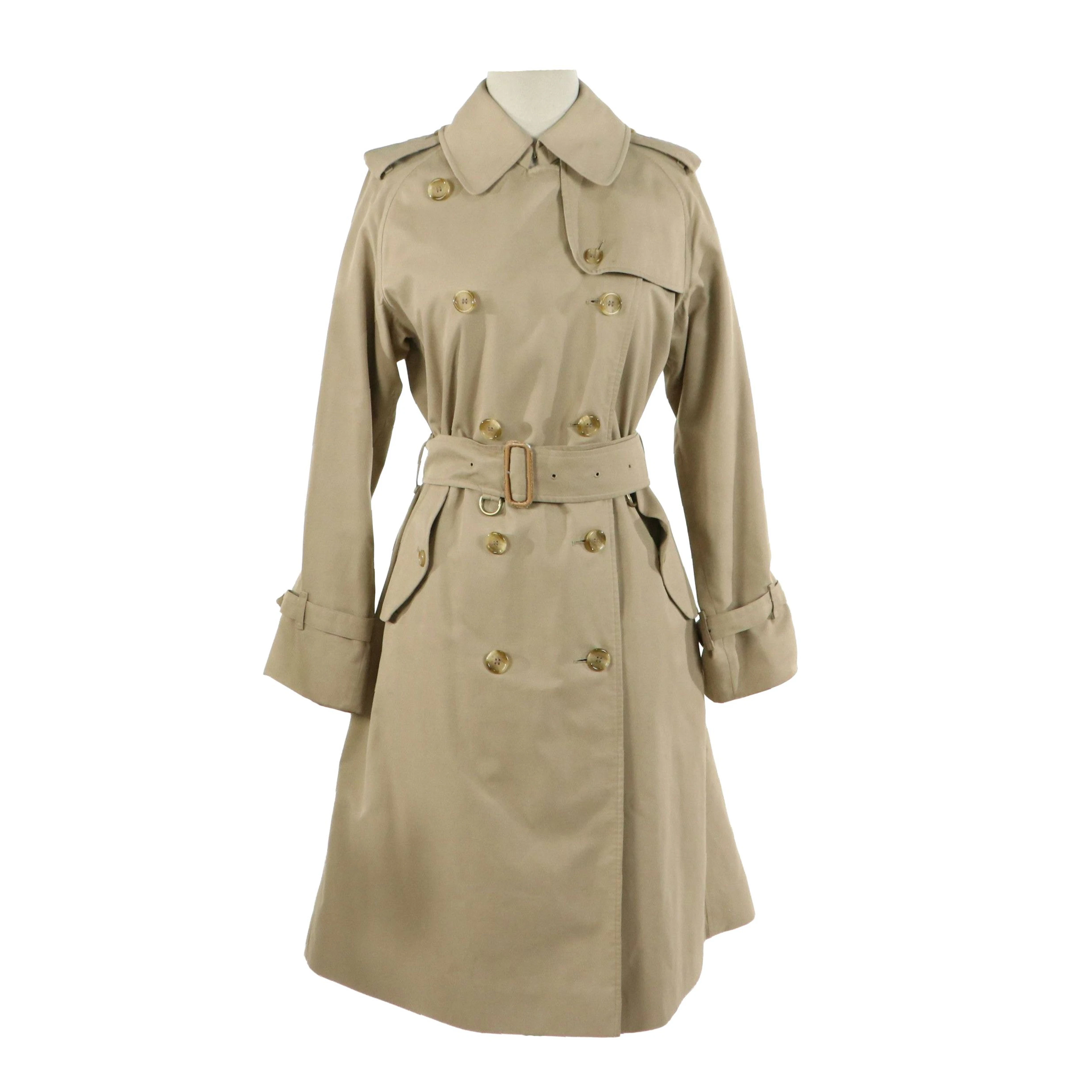 Burberrys Khaki Double-Breasted and Belted Trench Coat with Nova Check Lining