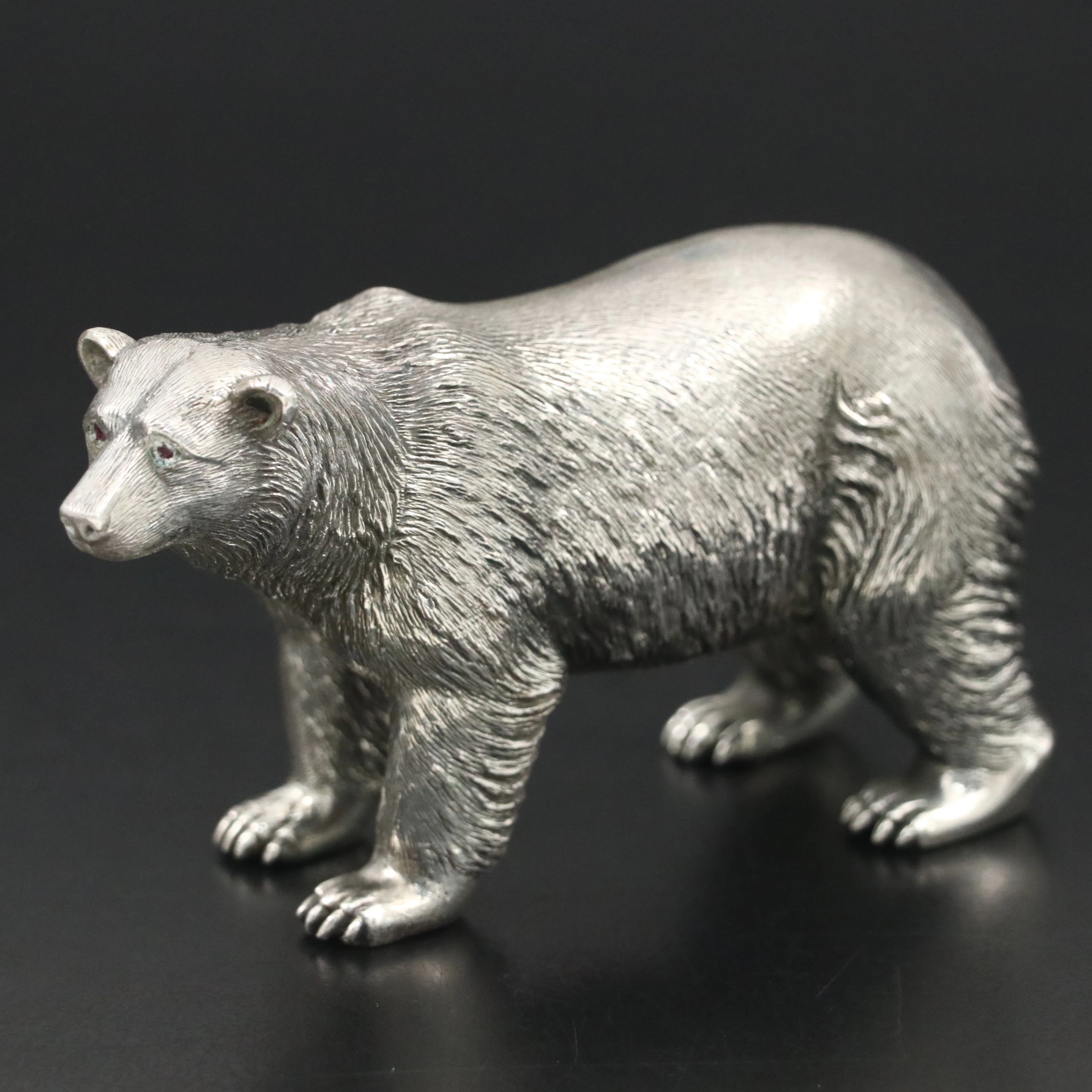 Russian 875 Silver Bear with Ruby Eyes
