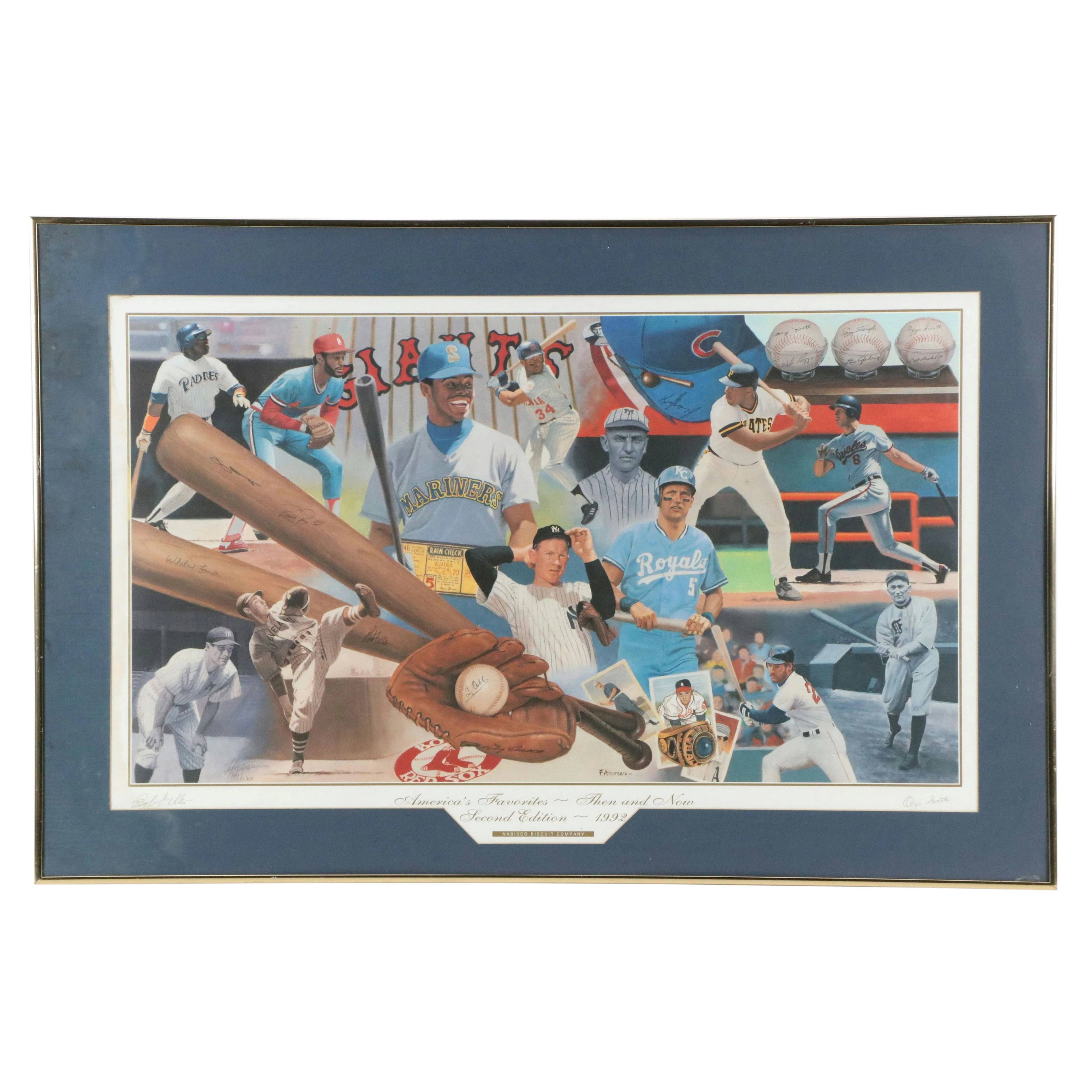 Matted and Framed 1992 Baseball Art Print, Ozzie Smith and Bob Feller