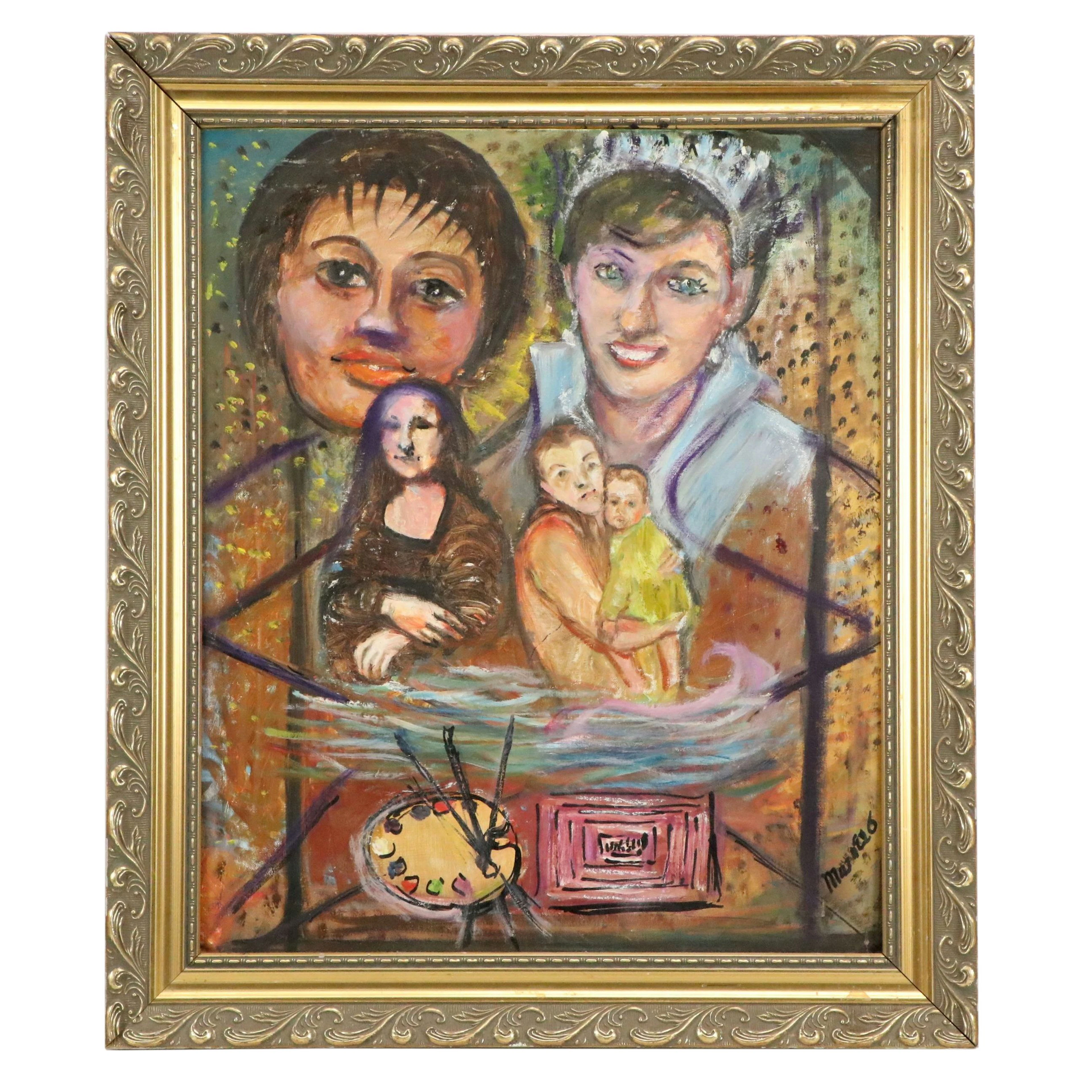 Edith Susarret Marrero Oil Painting "Princess Diana Collage" Late 20th Century