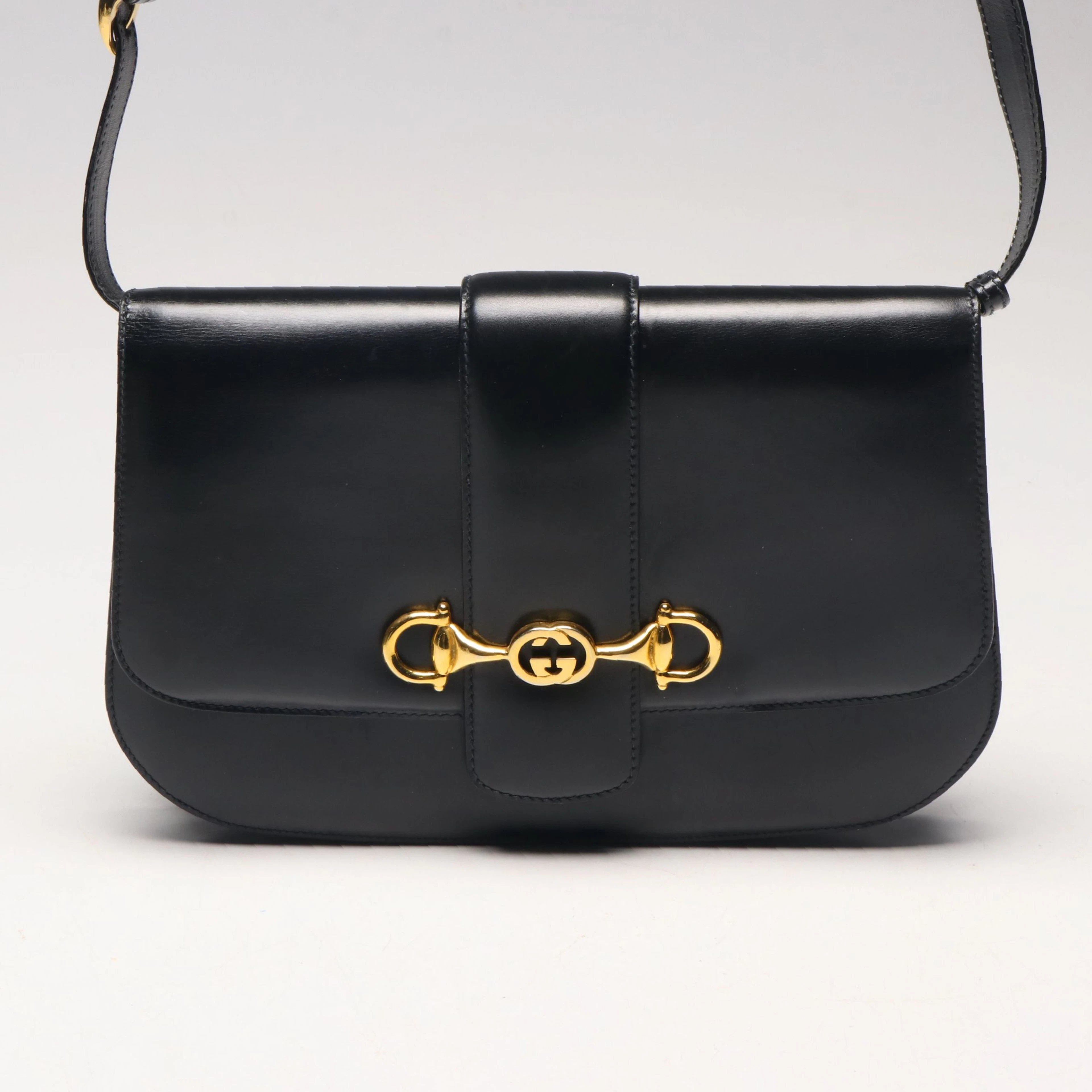 Gucci Interlocking GG Horsebit Bag in Black Leather, Vintage