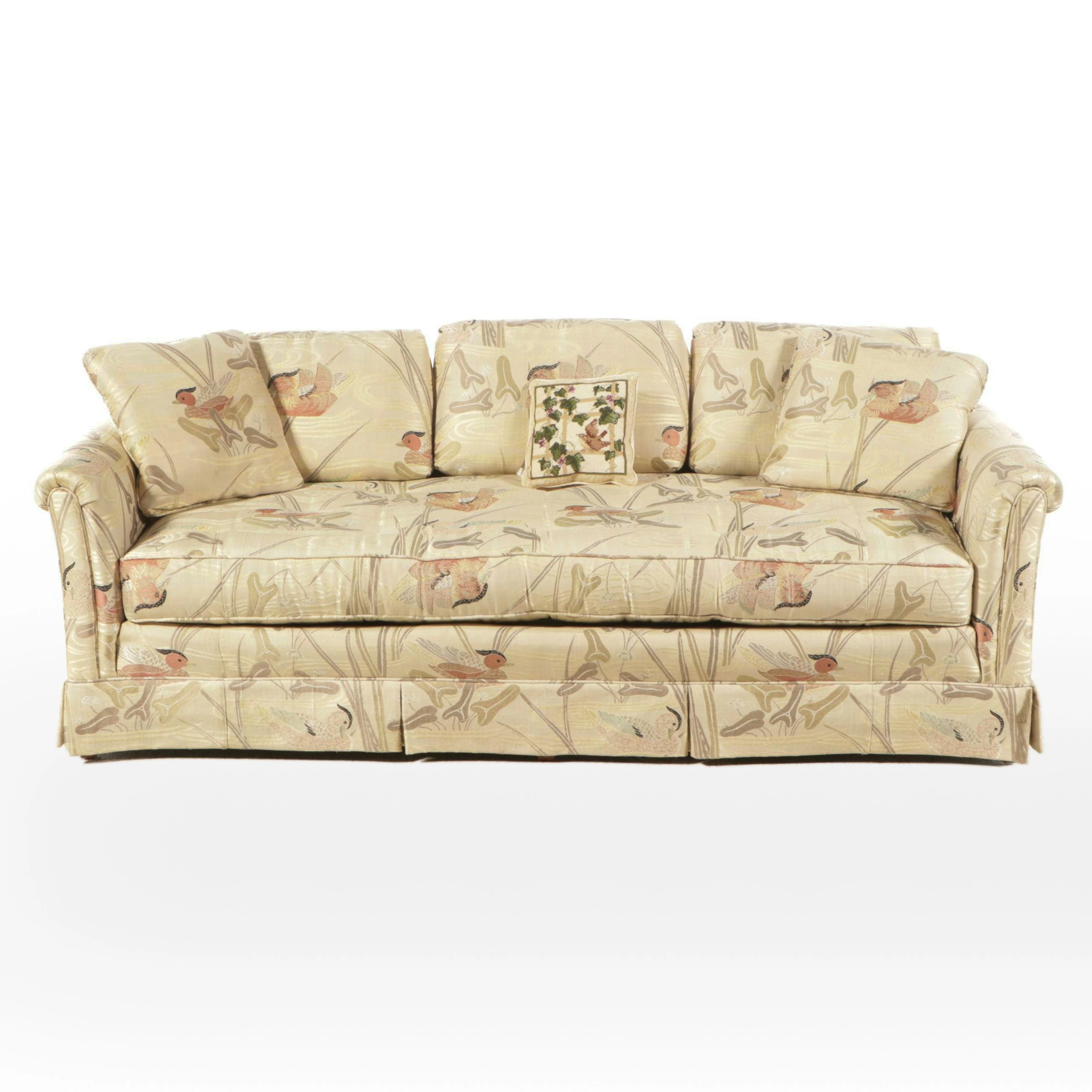 Henredon Upholstered Sofa with Needlepoint Accent Pillow