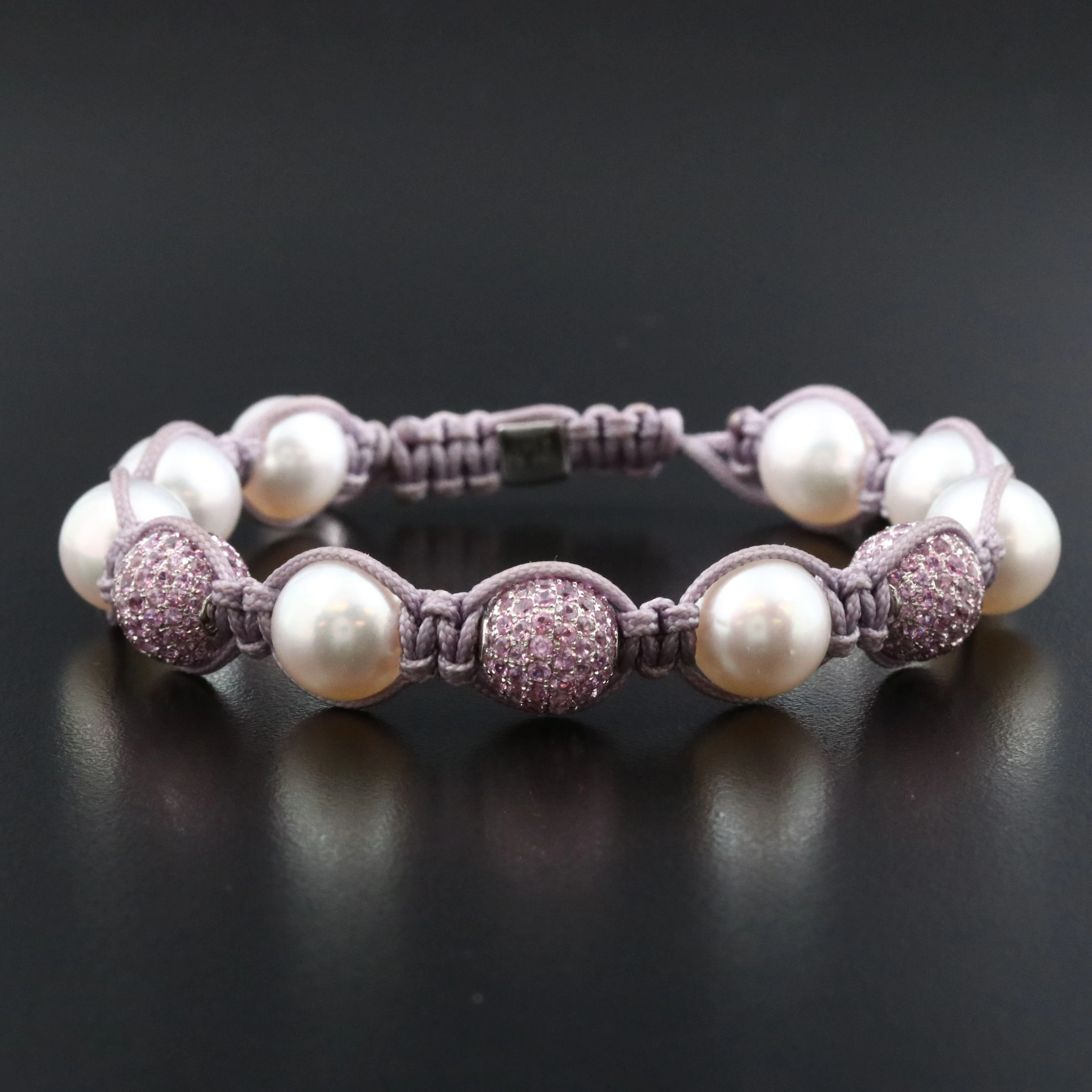 Shamballa Jewels Macrame and 18K Sapphire, Pearl Bracelet with Diamond Accents