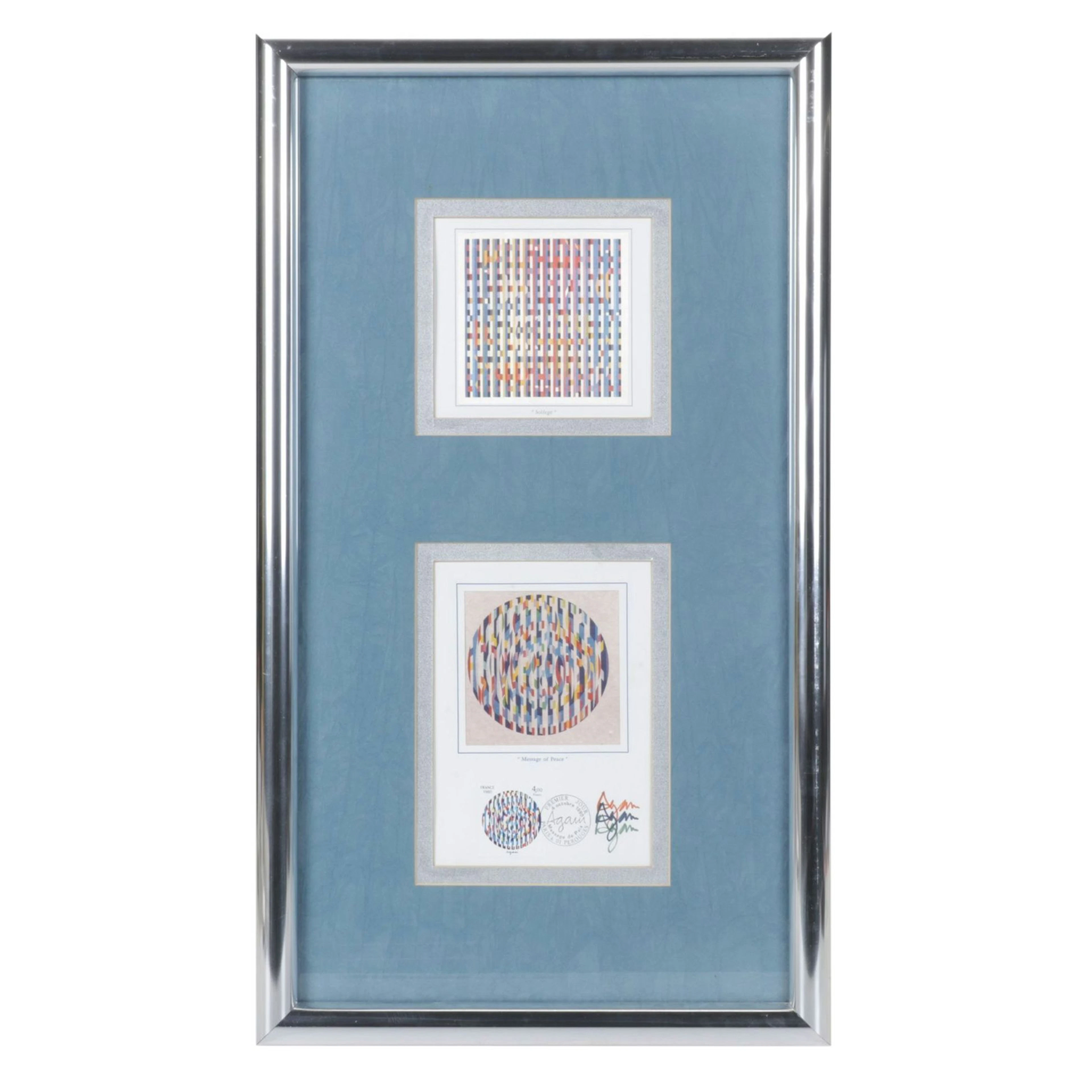 Yaacov Agam Prints Including First Day Signed "Message of Peace" Stamp, 1980's