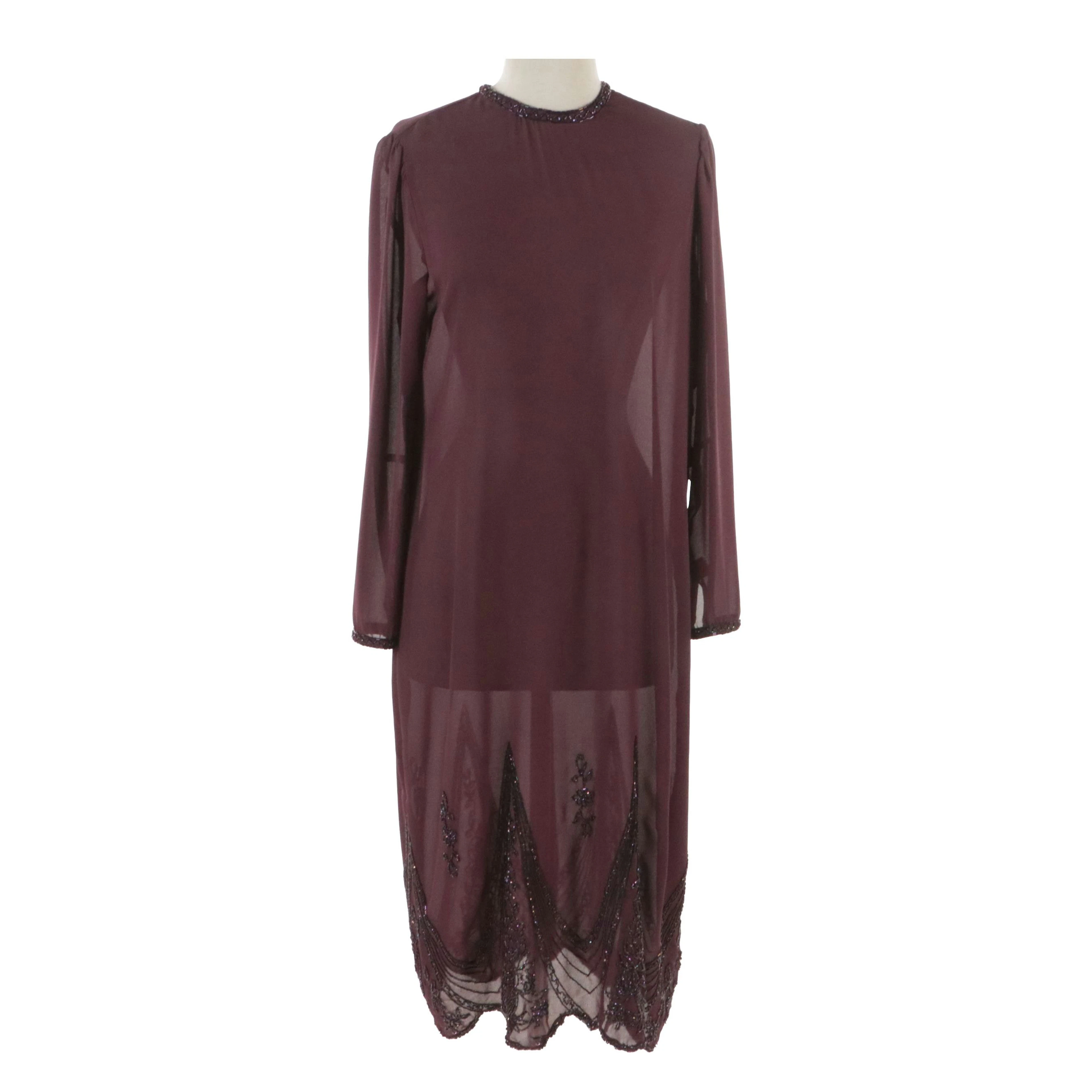 Neiman-Marcus Vintage Sheer Chiffon Mid Length Dress with Bead Embellishments