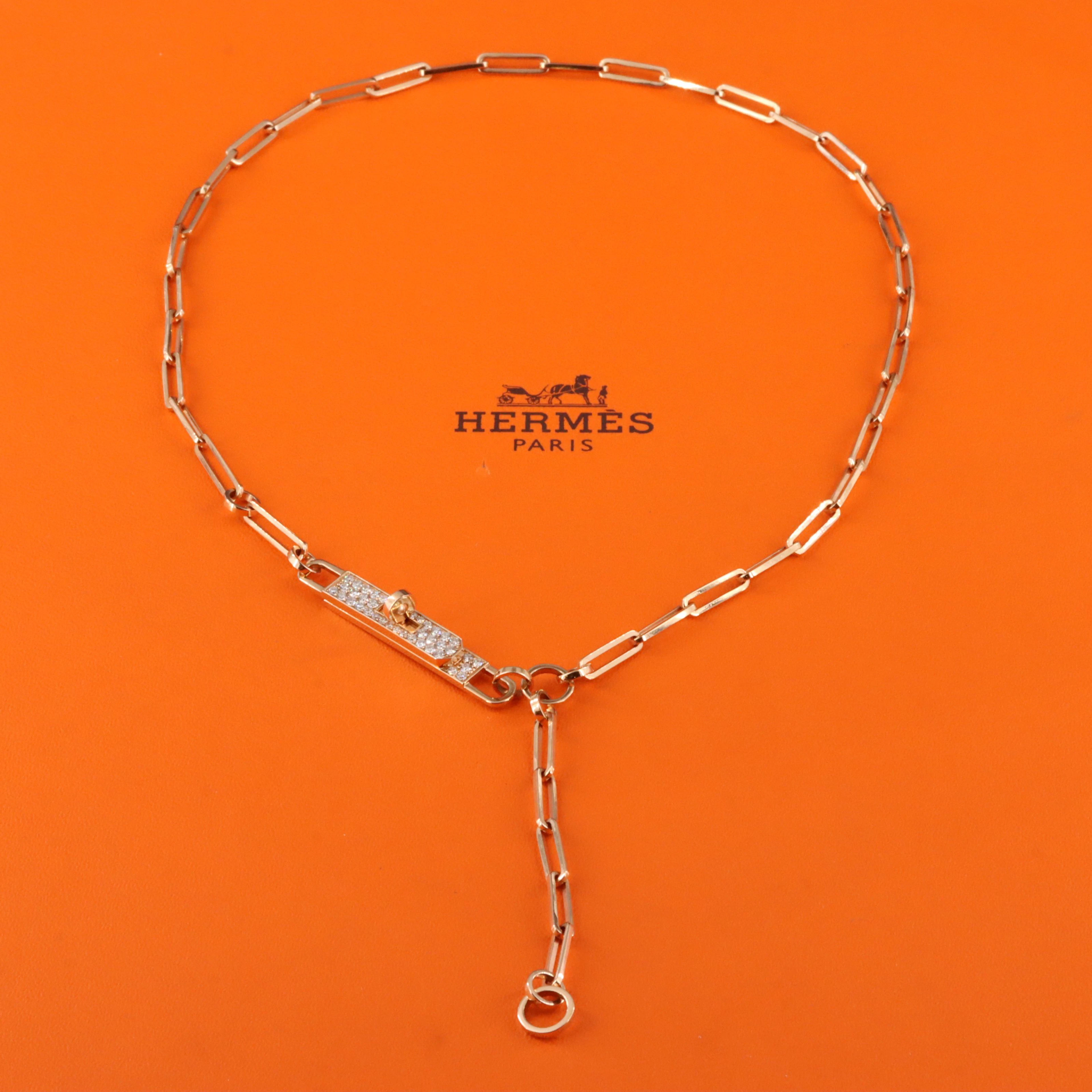 Hermès 18K Rose Gold 0.62 CTW Pavé Diamond Kelly Chaine Lariat Necklace