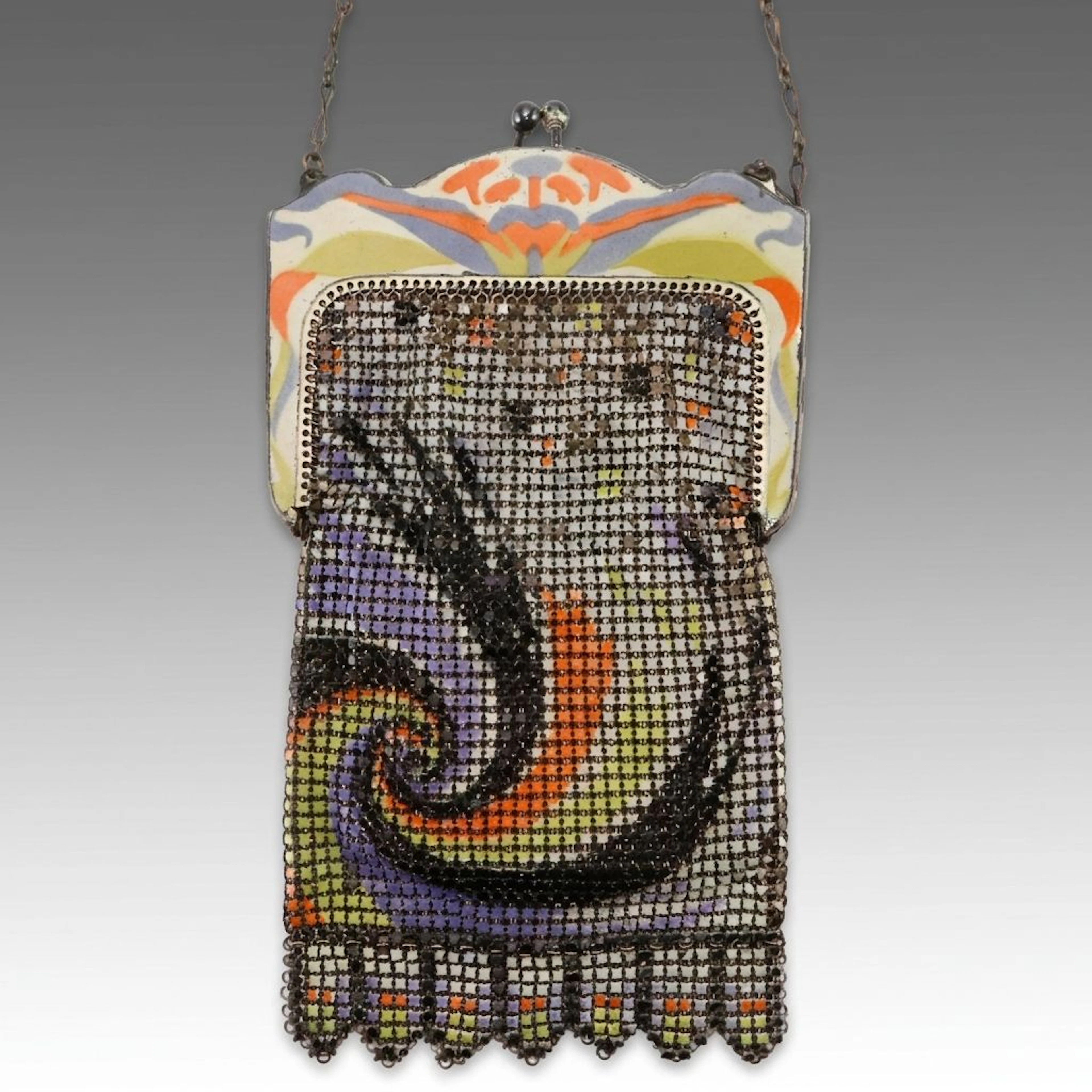Whiting & Davis Art Deco Enamel Mesh Evening Bag, 1920s