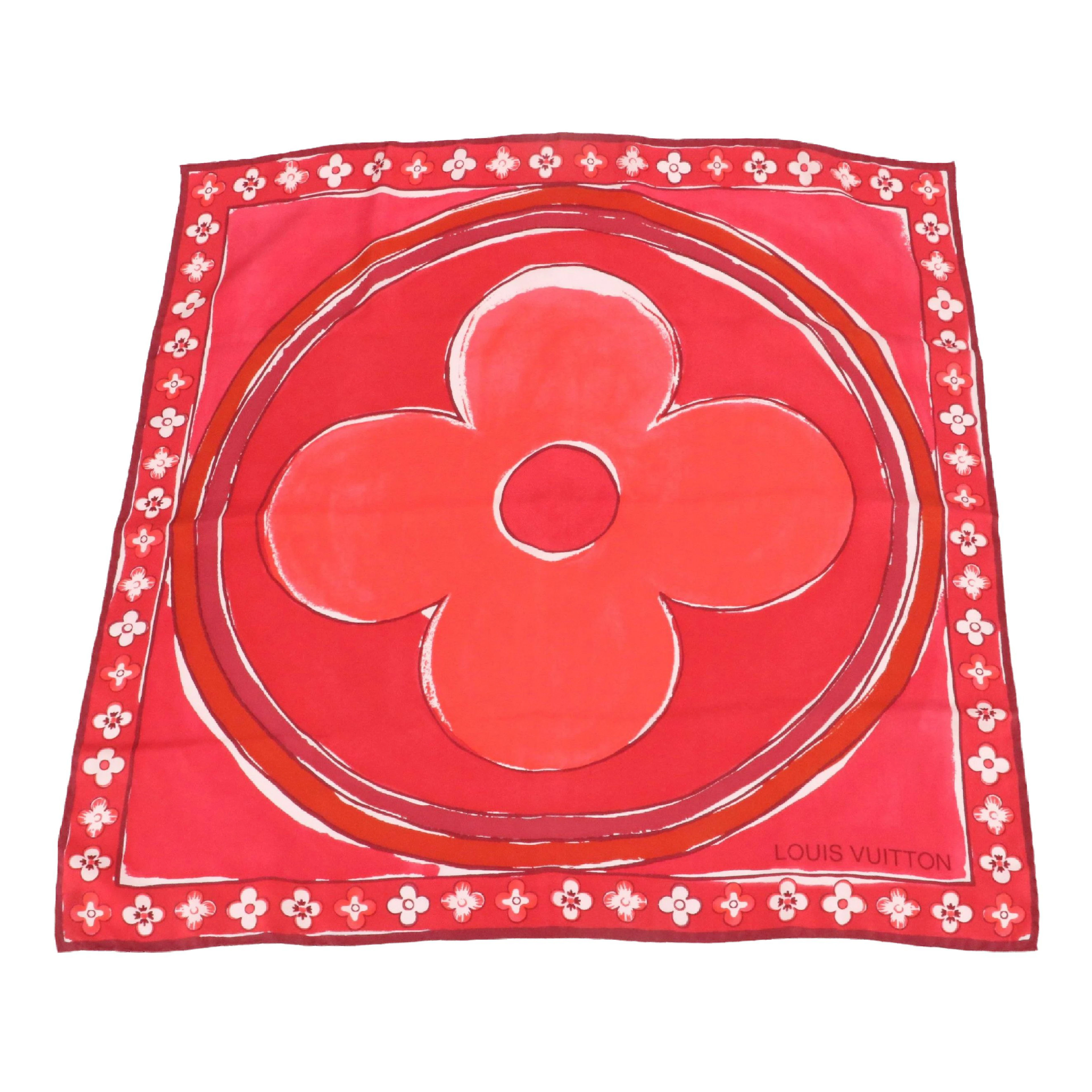 Louis Vuitton Monogram Flower Print Scarf 70 in Silk Twill with Box