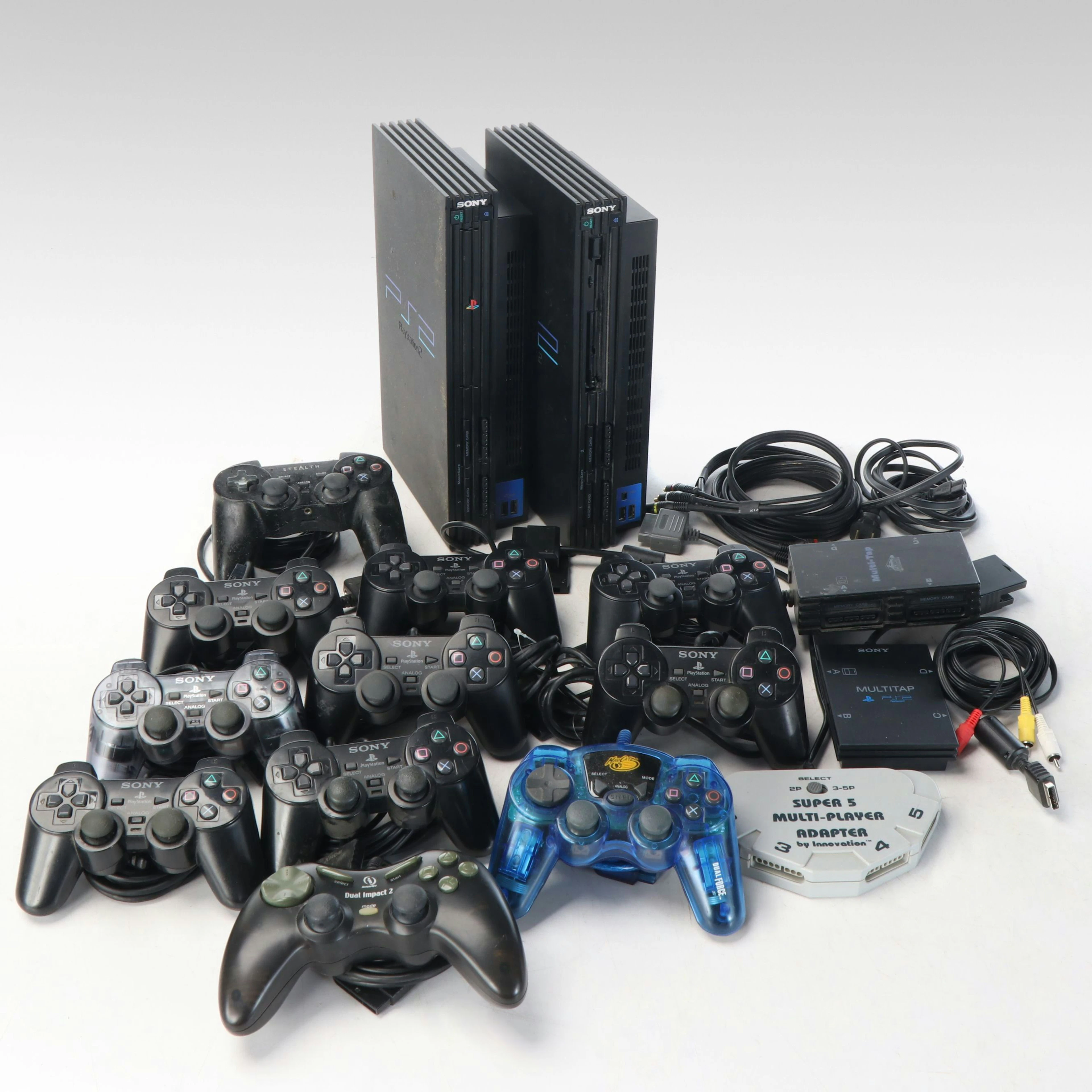 Sony Playstation 2 SCPH-50001 and SCPH-39001 Consoles with Controllers and More