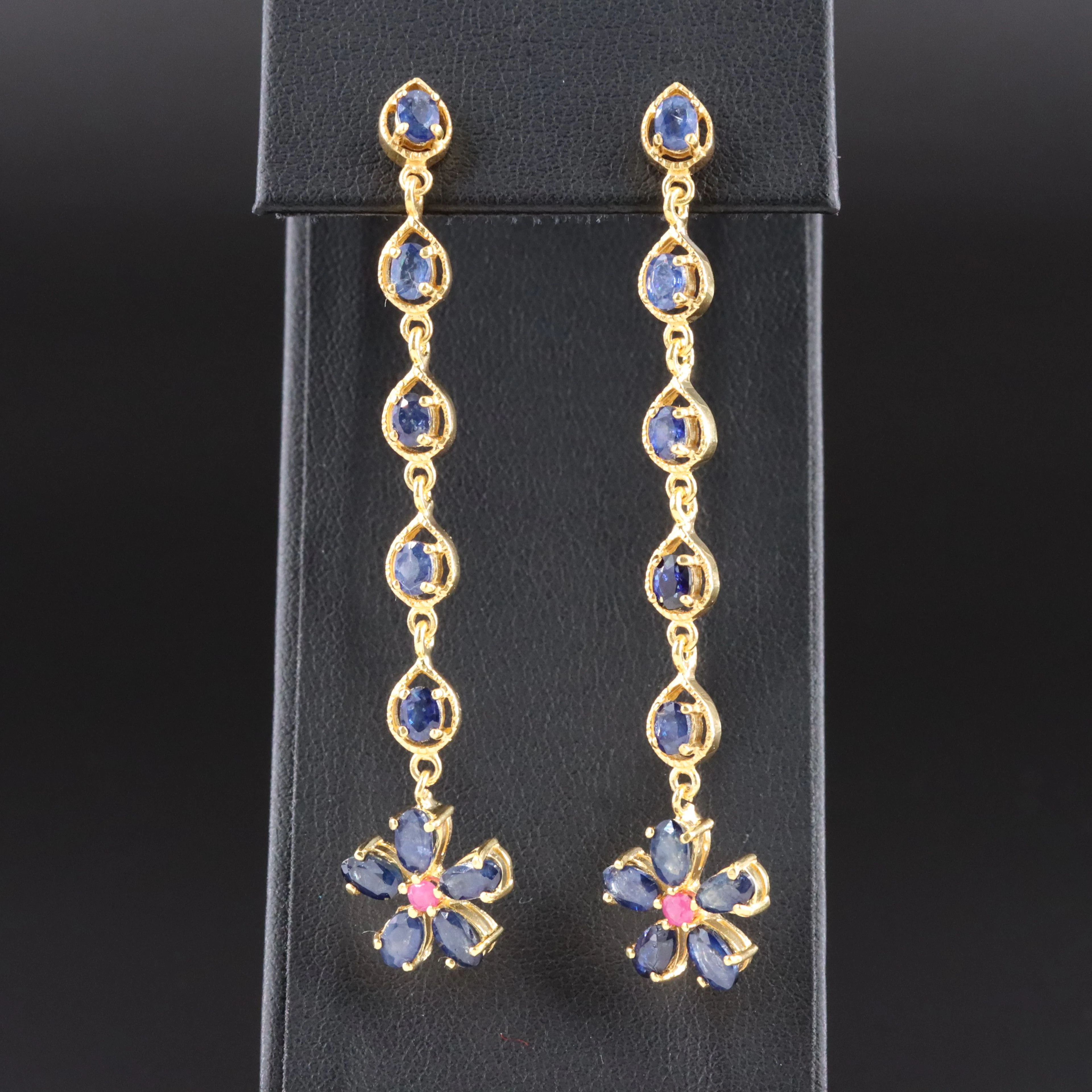 Sterling Filled Corundum Flower Shoulder Duster Earrings
