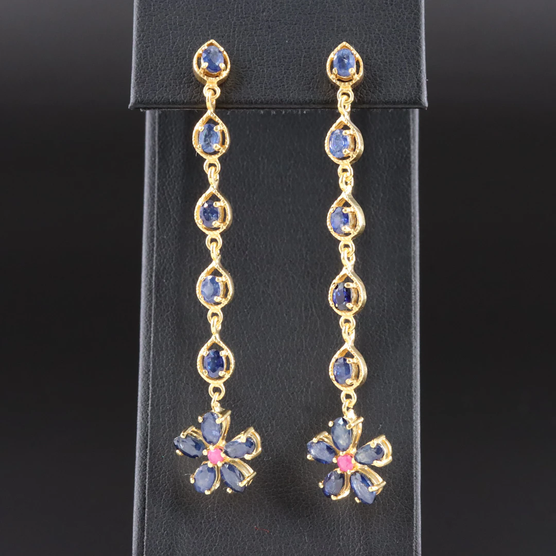 Sterling Filled Corundum Flower Shoulder Duster Earrings