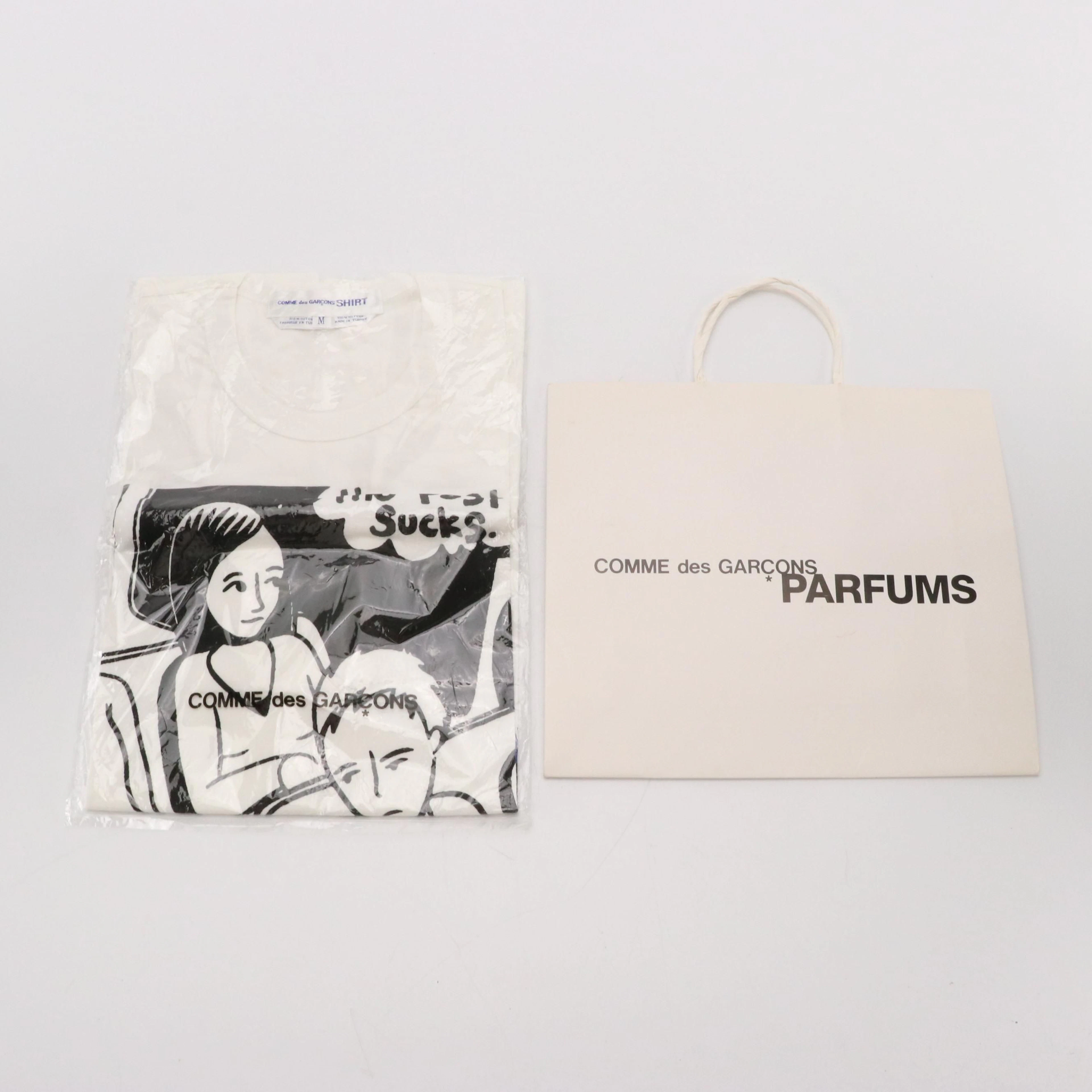 Men's Comme des Garçons SHIRT "The Past Sucks" B&W Cotton Graphic T-Shirt