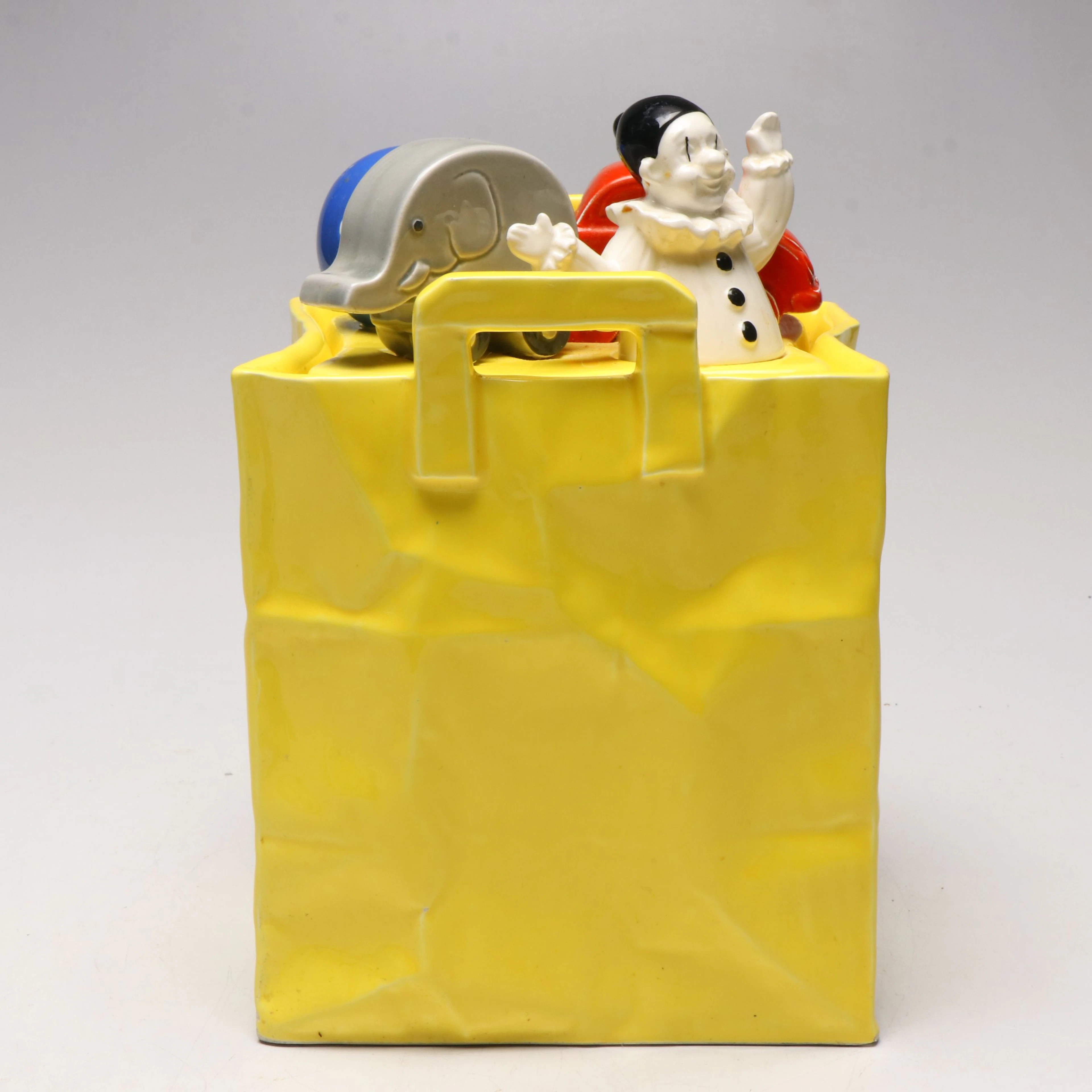 Vintage Japanese Ceramic Children's Toy Bag Cookie Jar, Mid to Late 20th C.