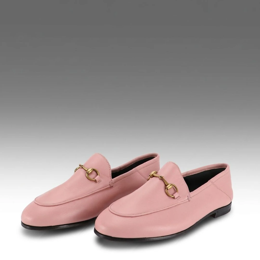 Gucci Pink Lambskin Leather Brixton Horsebit Loafers