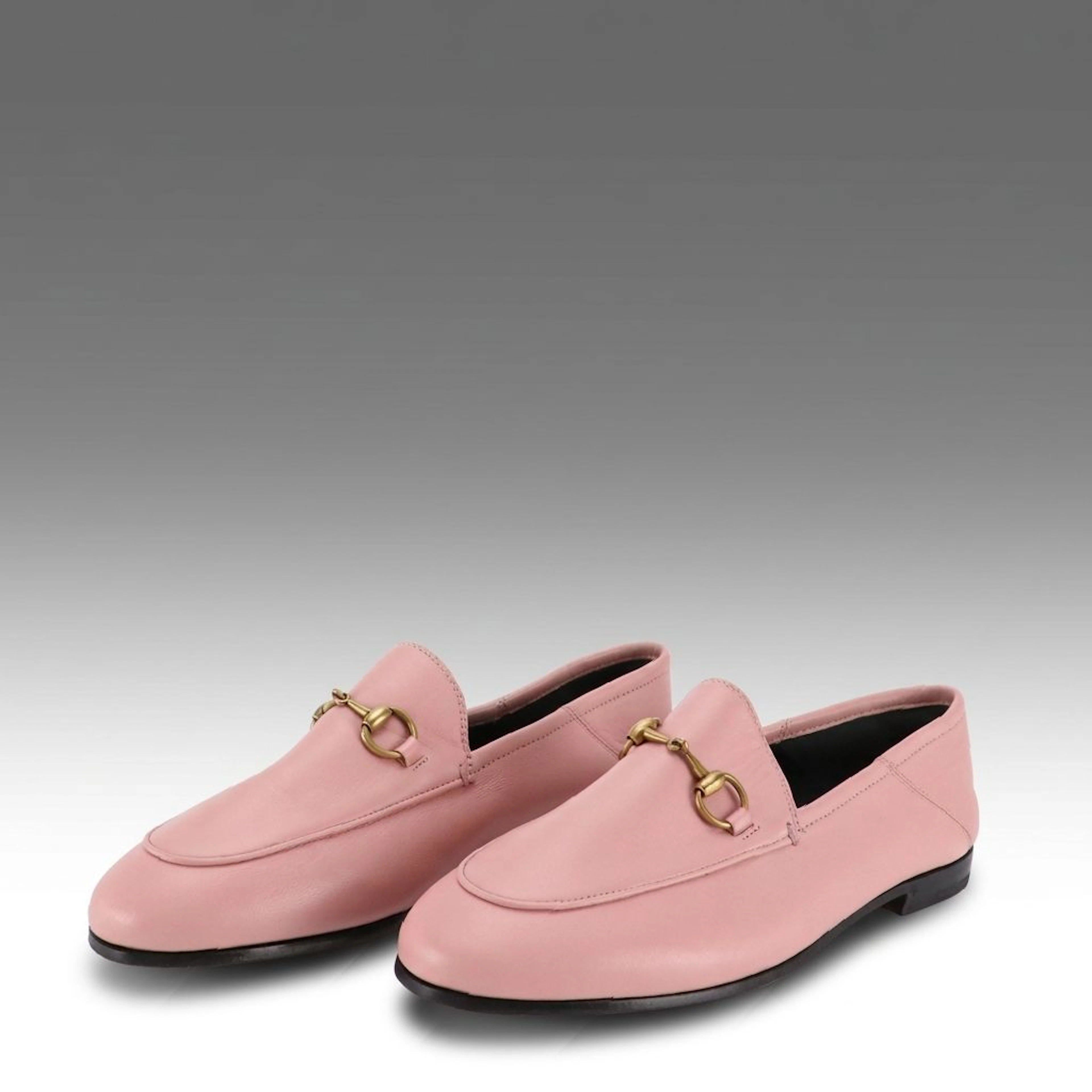 Gucci Pink Lambskin Leather Brixton Horsebit Loafers