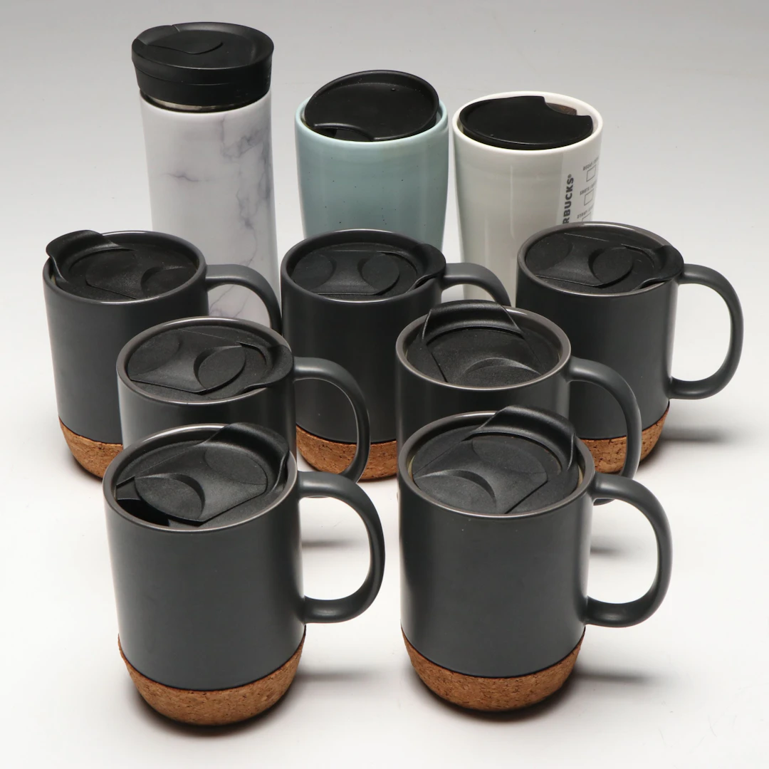 Dowan Ceramic and Cork Travel Coffee Mugs with More Travel Tumblers