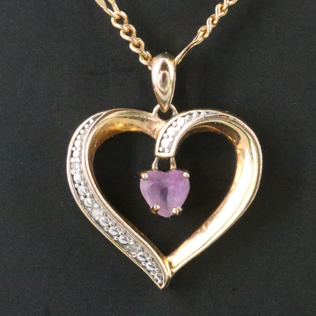 Sterling Amethyst and Diamond Accented Heart Pendant Necklace