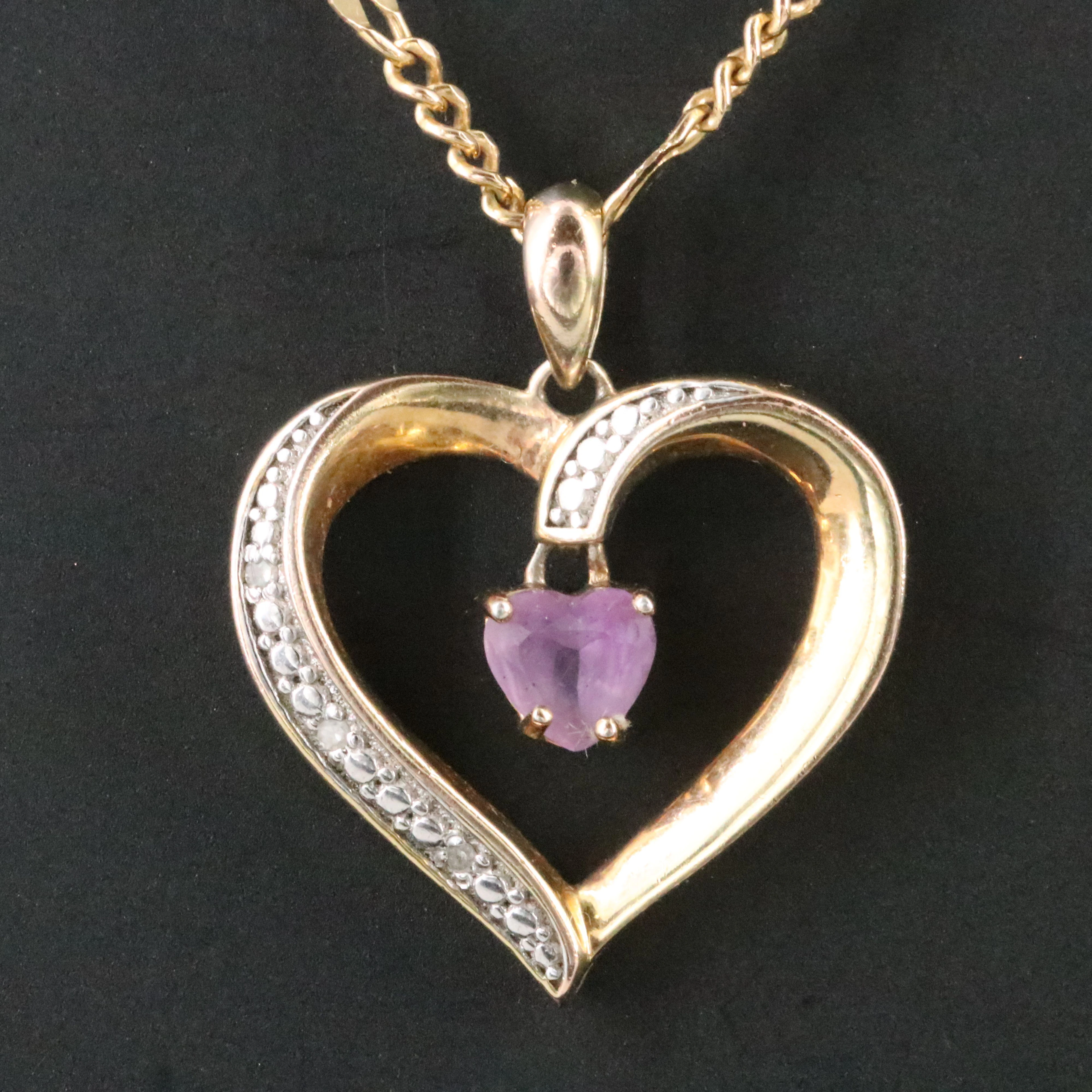 Sterling Amethyst and Diamond Accented Heart Pendant Necklace