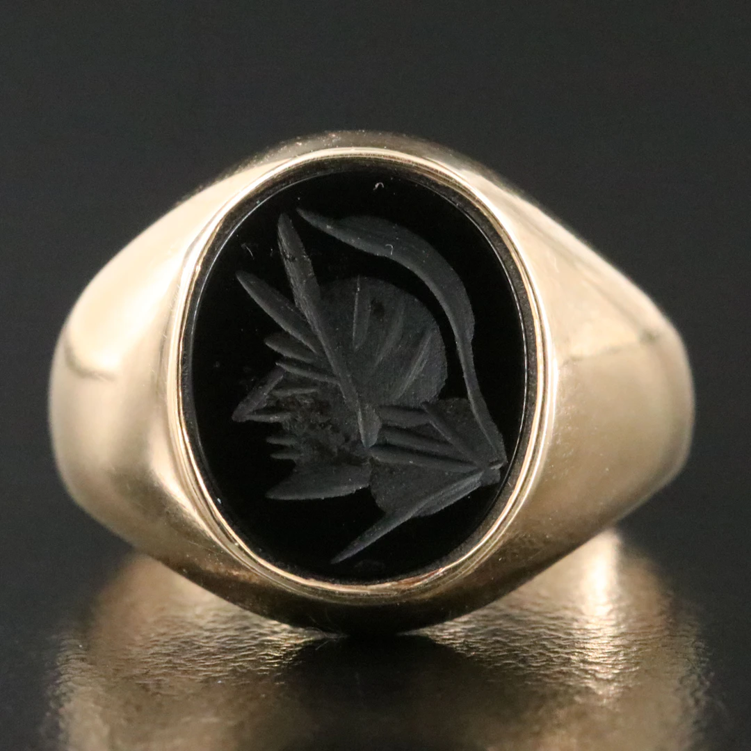 14K Black Onyx Intaglio Ring
