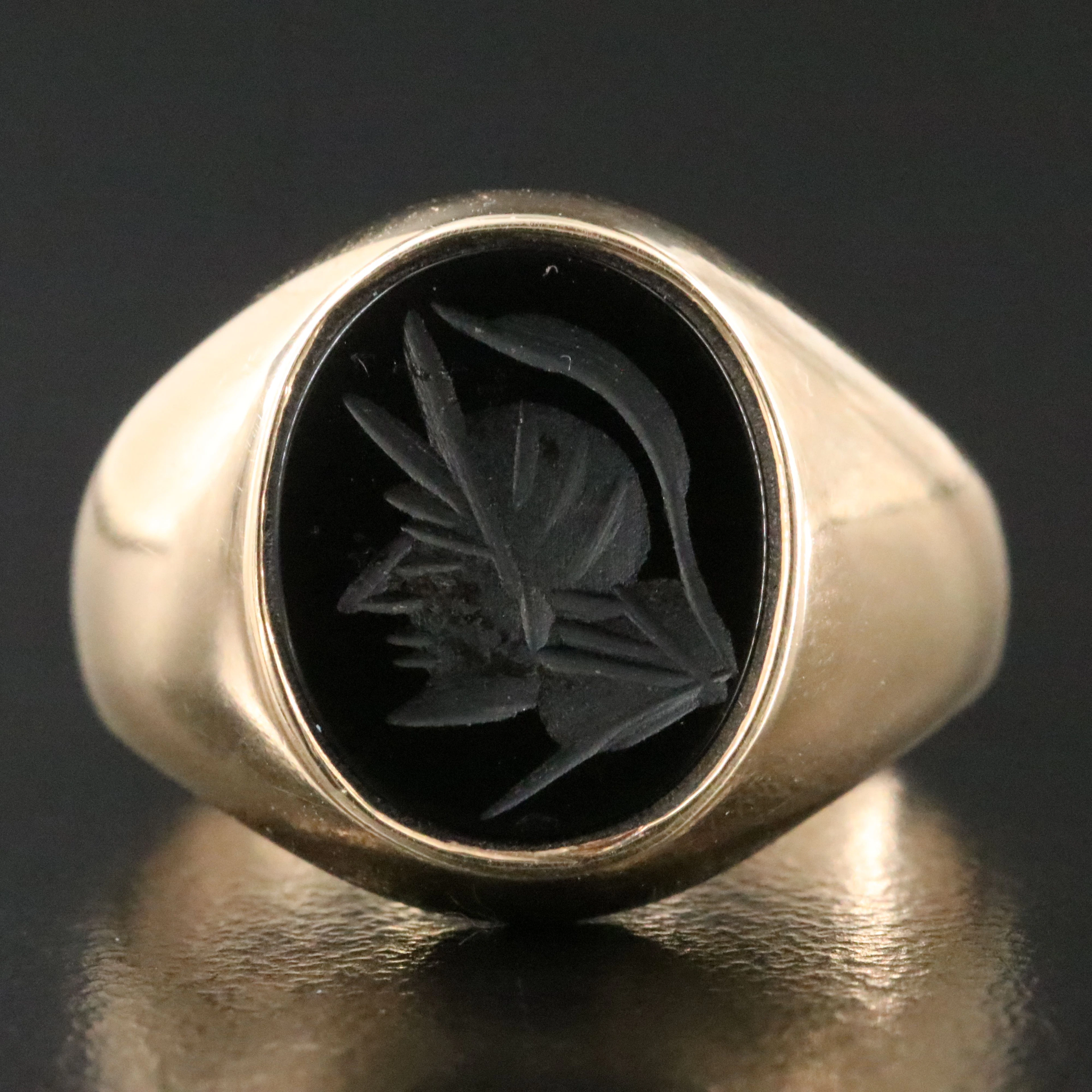 14K Black Onyx Intaglio Ring
