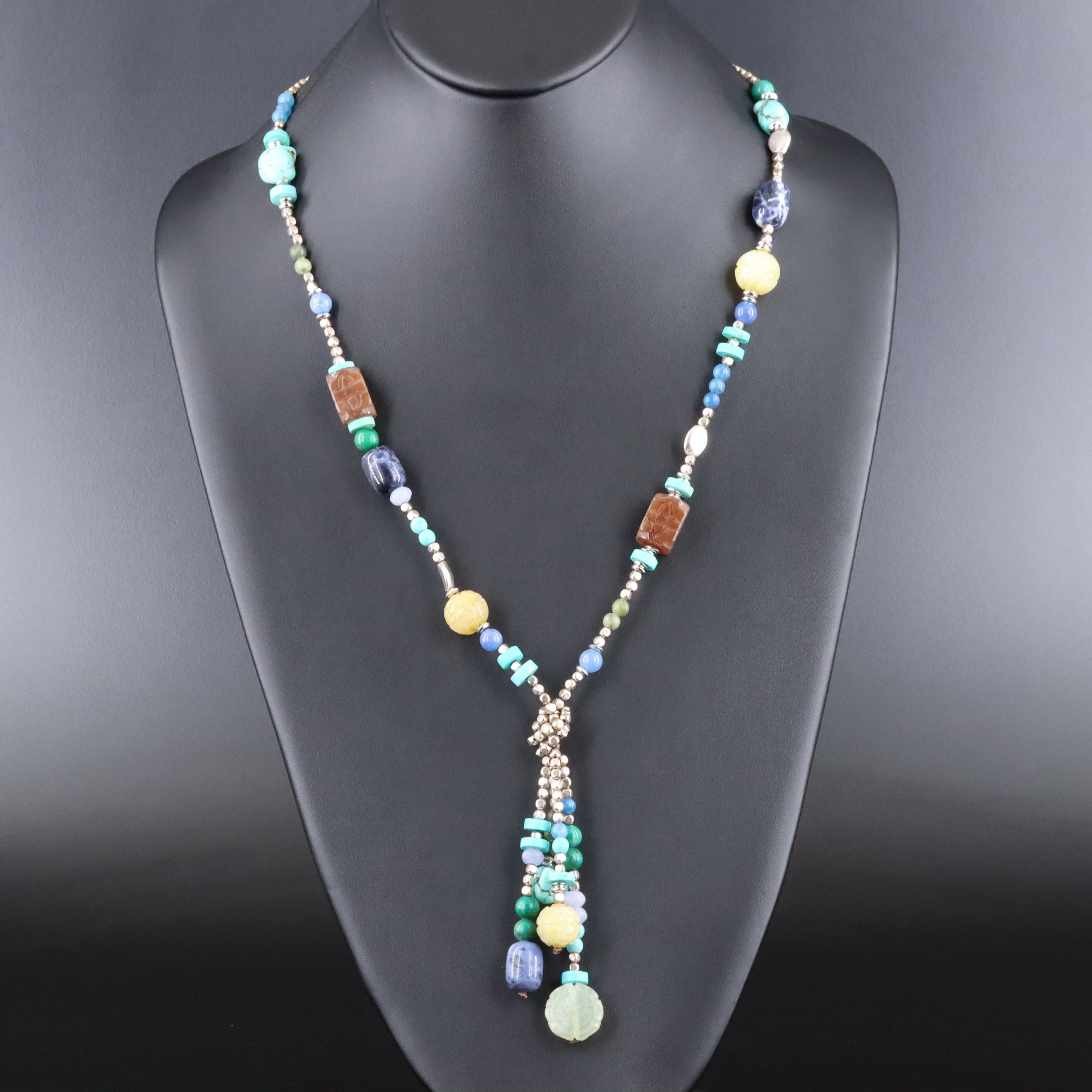 Tassel Bead Necklace Including Serpentine, Sodalite and Turquoise