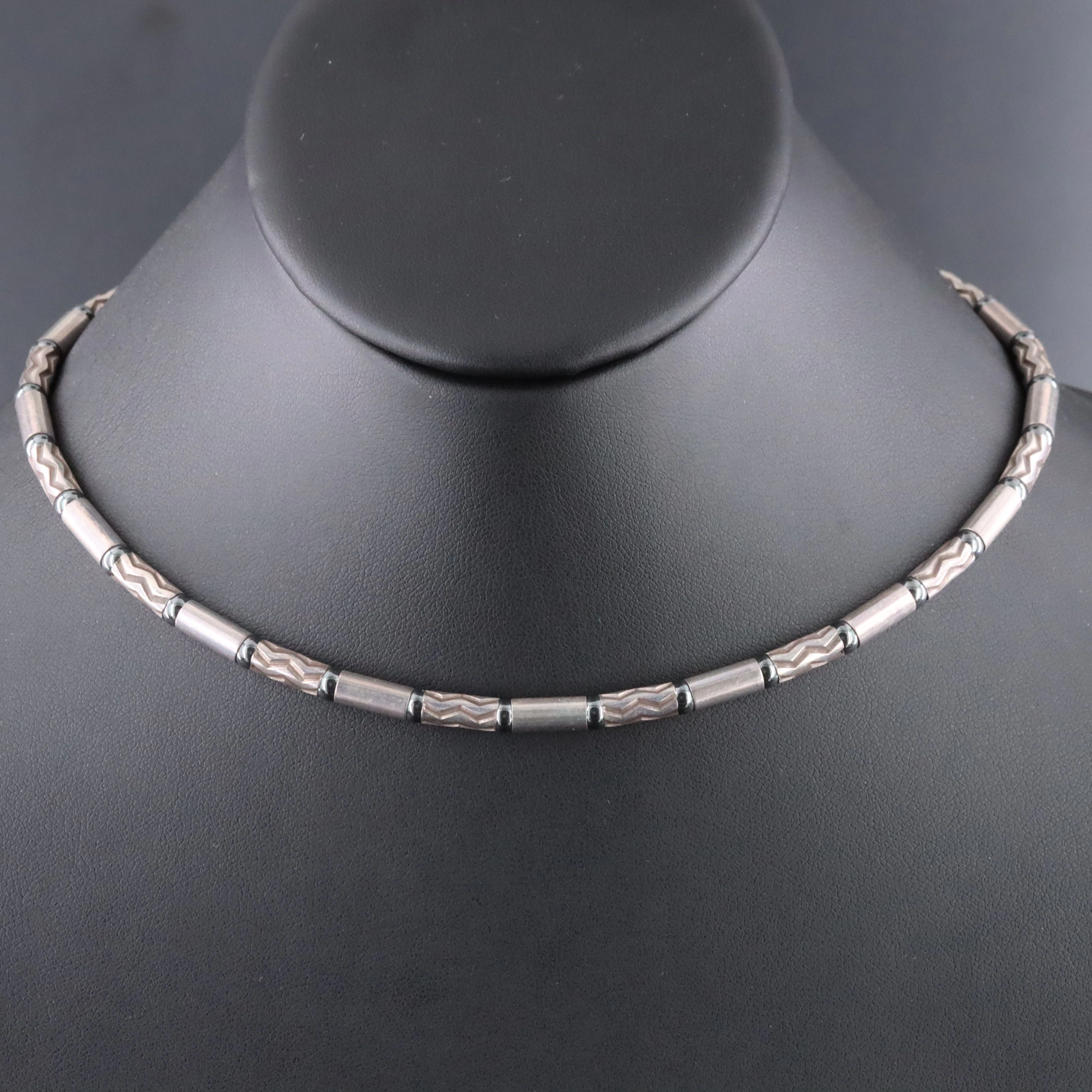 Tiffany & Co. Aztec Zig Zag Sterling Hematite Necklace