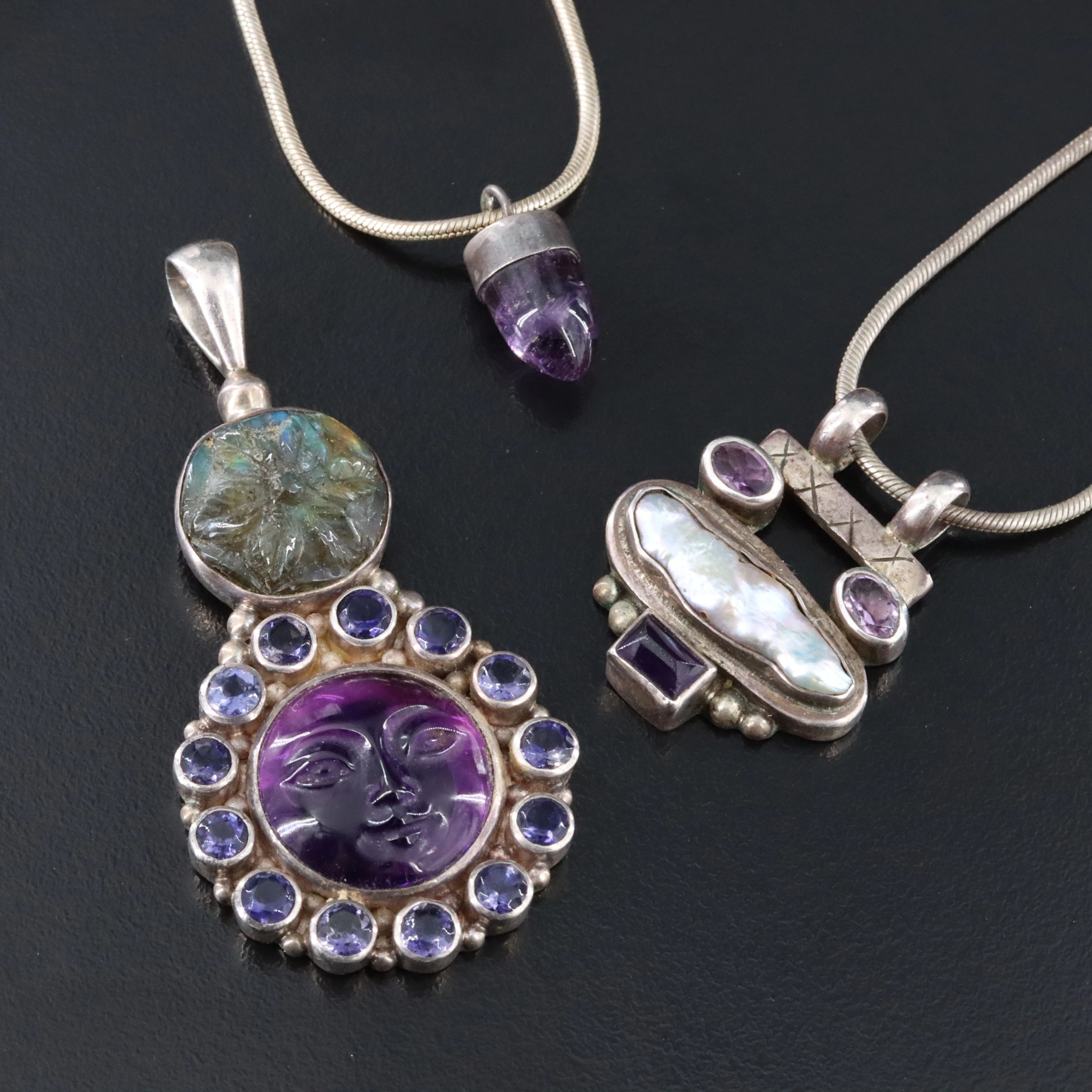 Sterling Necklaces and Pendants Including Pearl, Labradorite and Amethyst