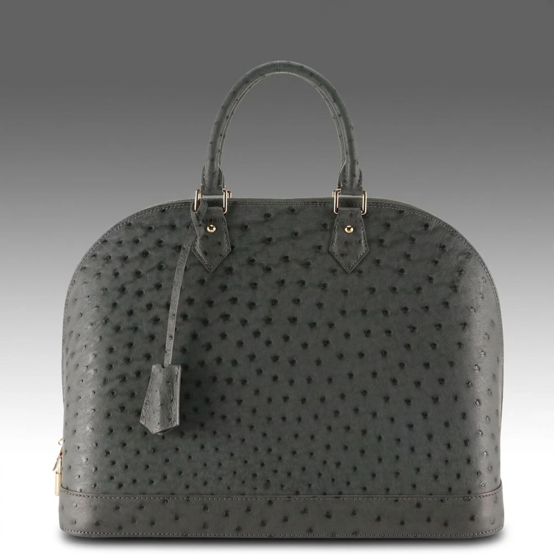 Louis Vuitton Alma MM Handbag in Grey Ostrich Leather with Box