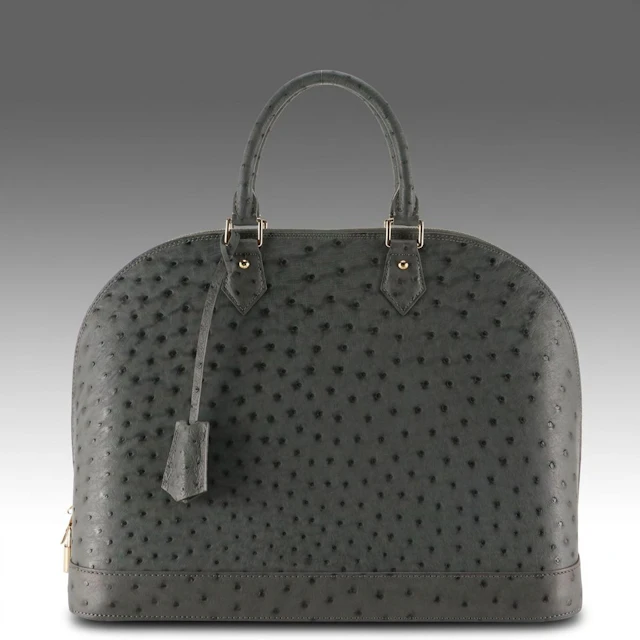 Louis Vuitton Alma MM Handbag in Grey Ostrich Leather with Box