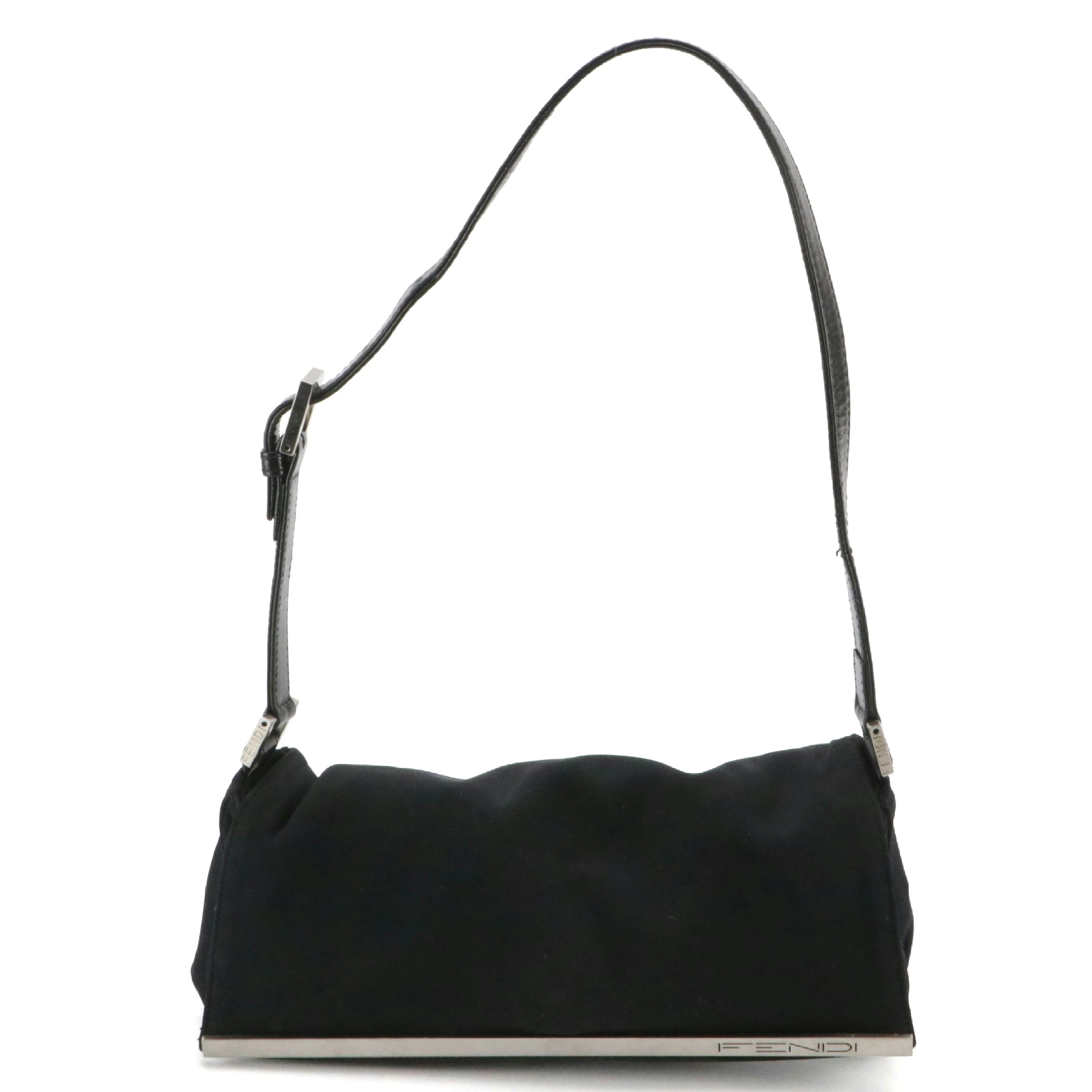 Fendi Front Flap Baguette Shoulder Bag in Technical Jersey and Lambskin Leather