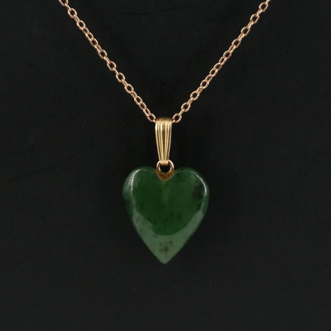Gold-Filled Nephrite Heart Pendant Necklace