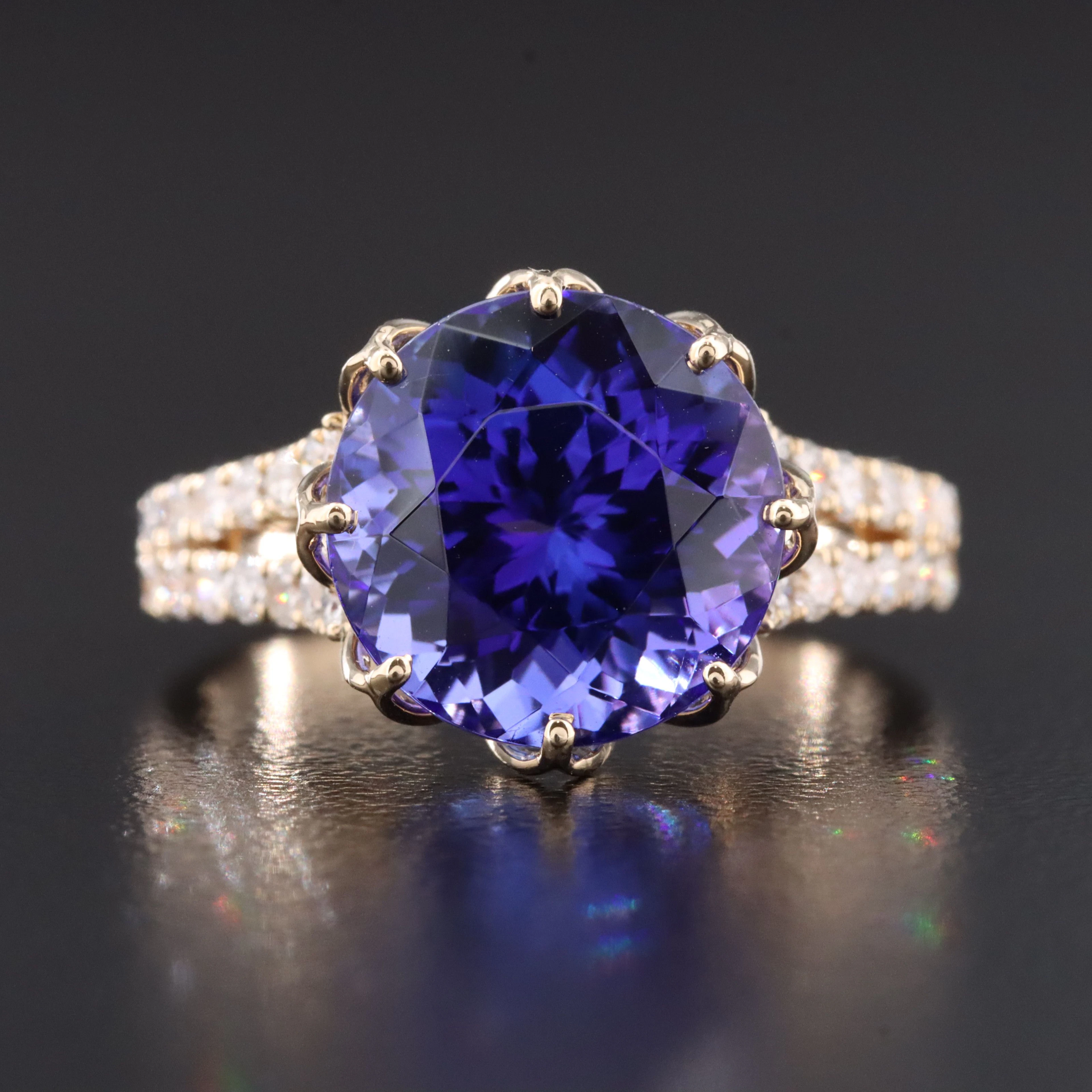 14K 7.66 CT Tanzanite and Diamond Ring with GIA Report
