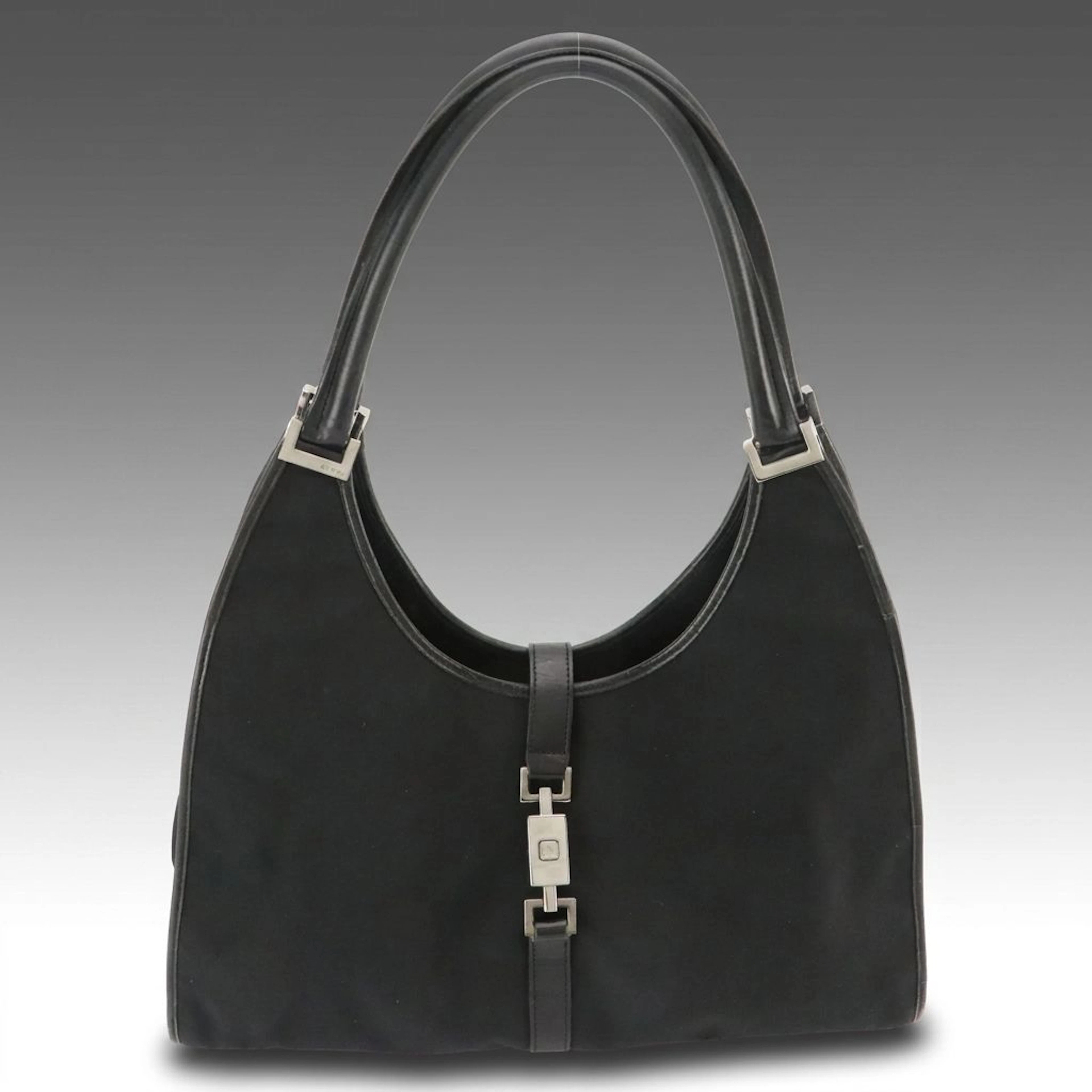 Gucci Jackie Hobo Shoulder Bag in Black Nylon Canvas and Leather