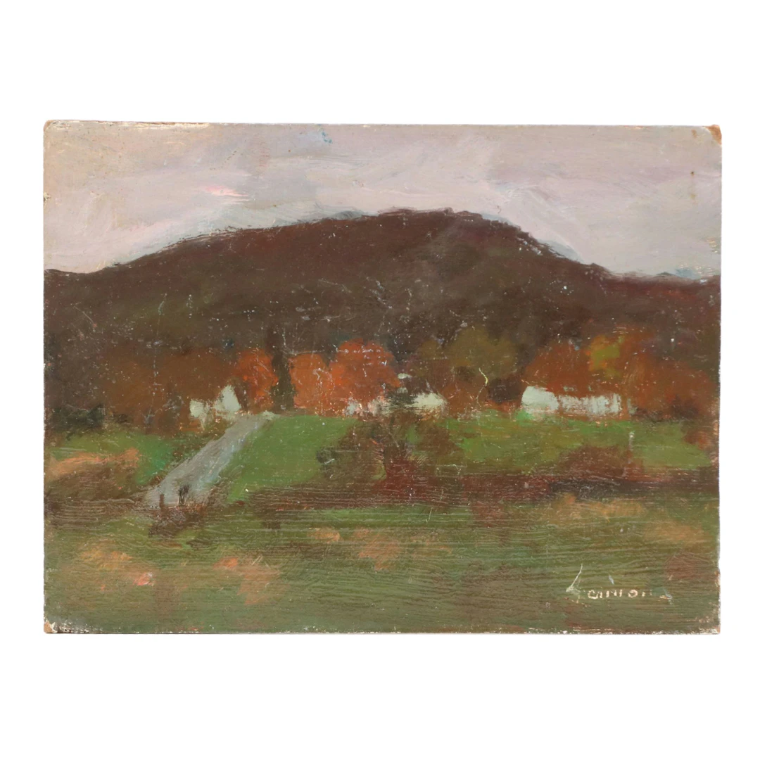 Bernard Lennon Autumn Landscape with Village Oil Painting