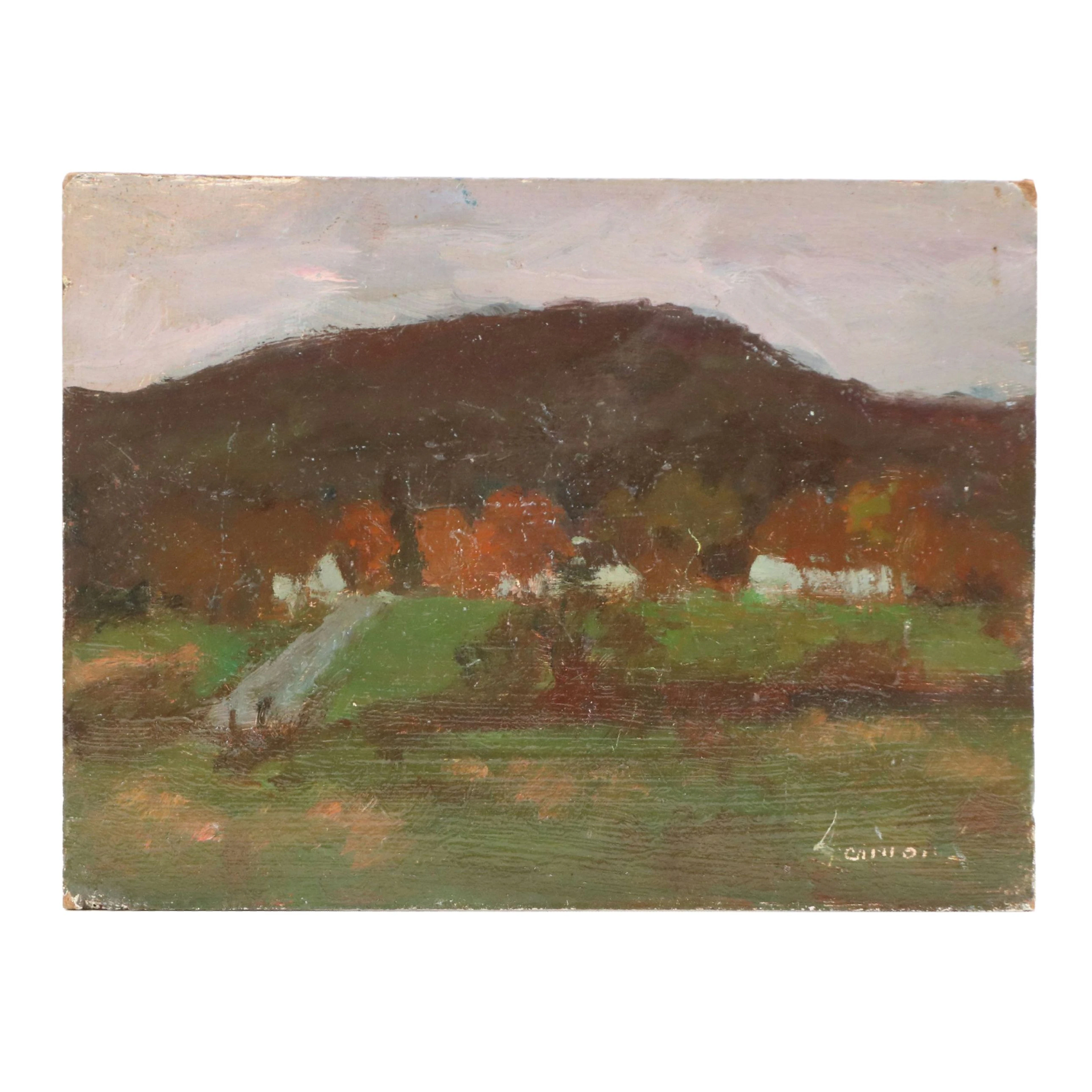 Bernard Lennon Autumn Landscape with Village Oil Painting