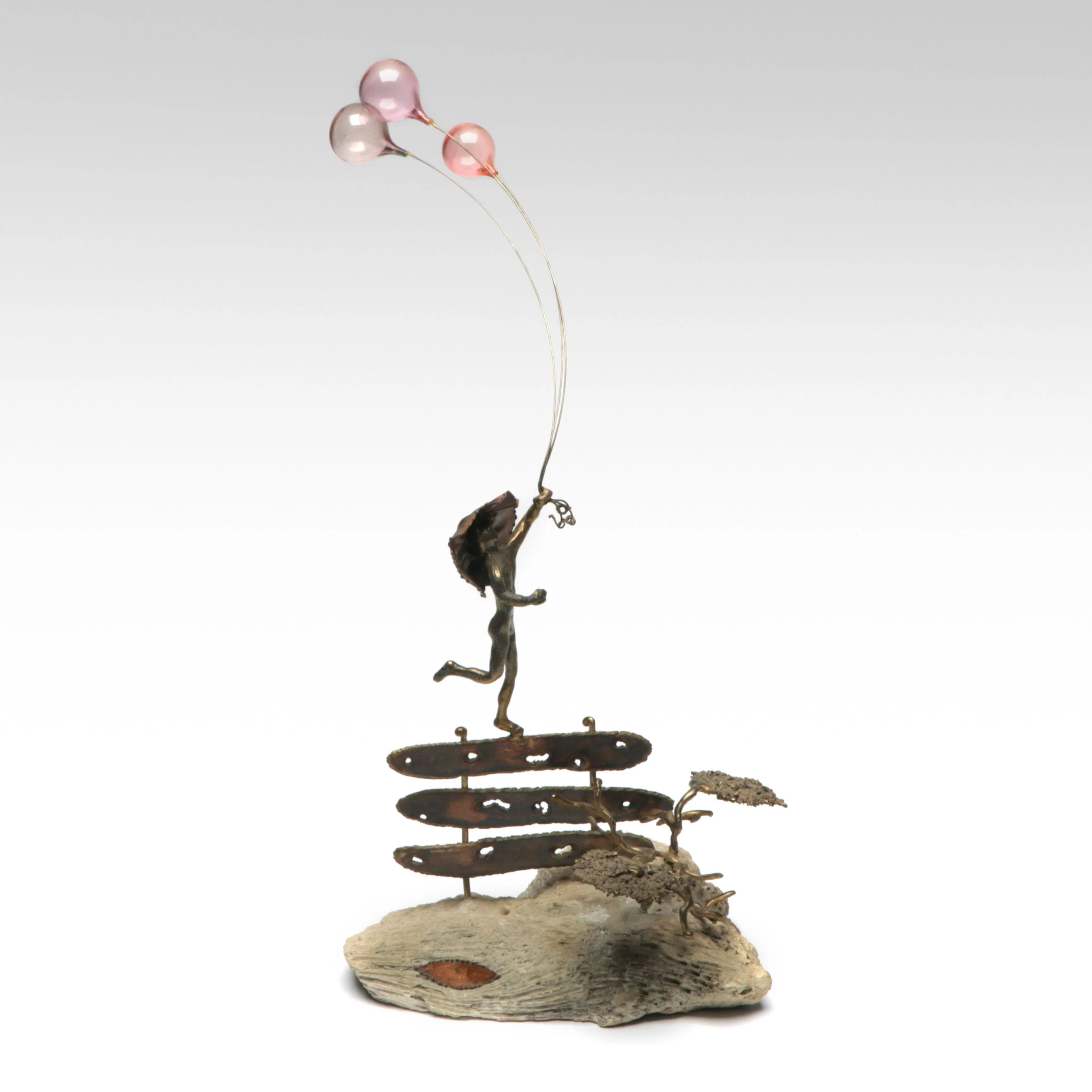Fossilized Coral, Metal, and Glass Sculpture Signed by Artist