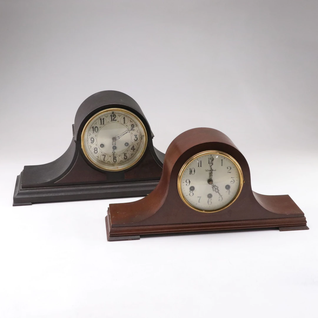 Two Herschede Mahogany Tambor Mantel Clocks, Early 20th Century