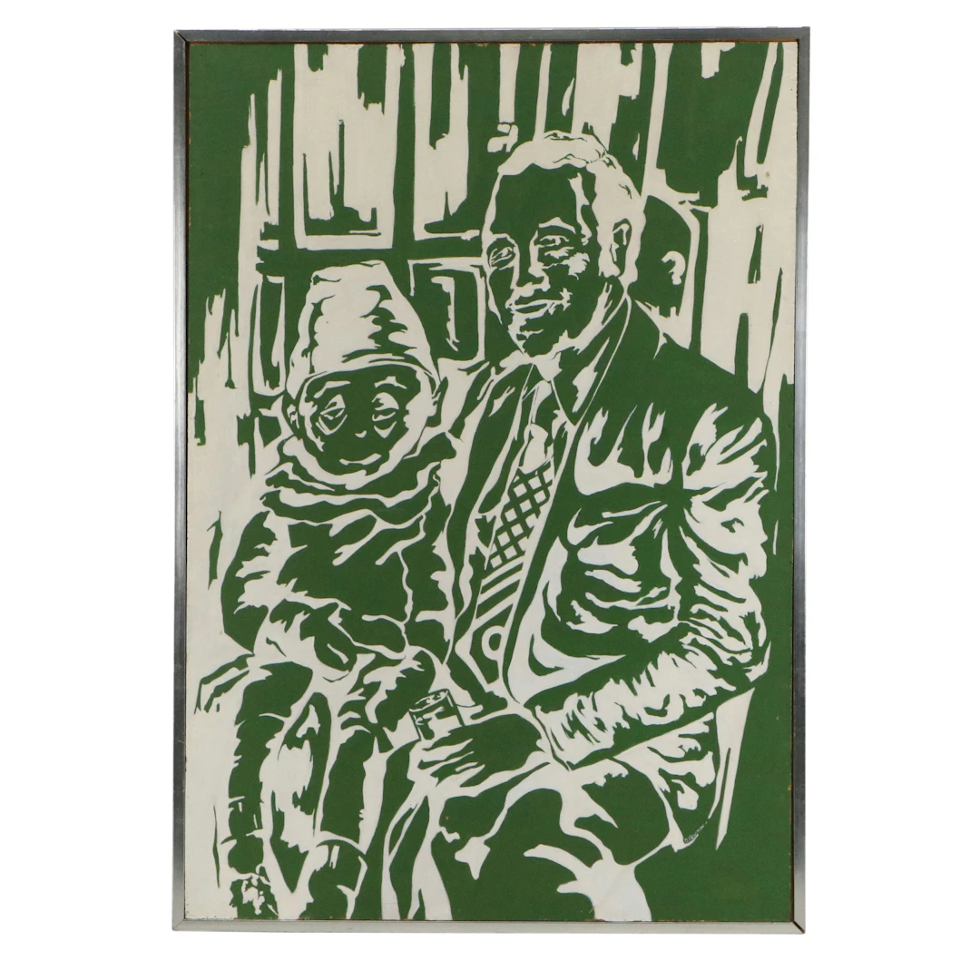 B. Newman Acrylic Painting of Two Figures, Mid to Late 20th Century
