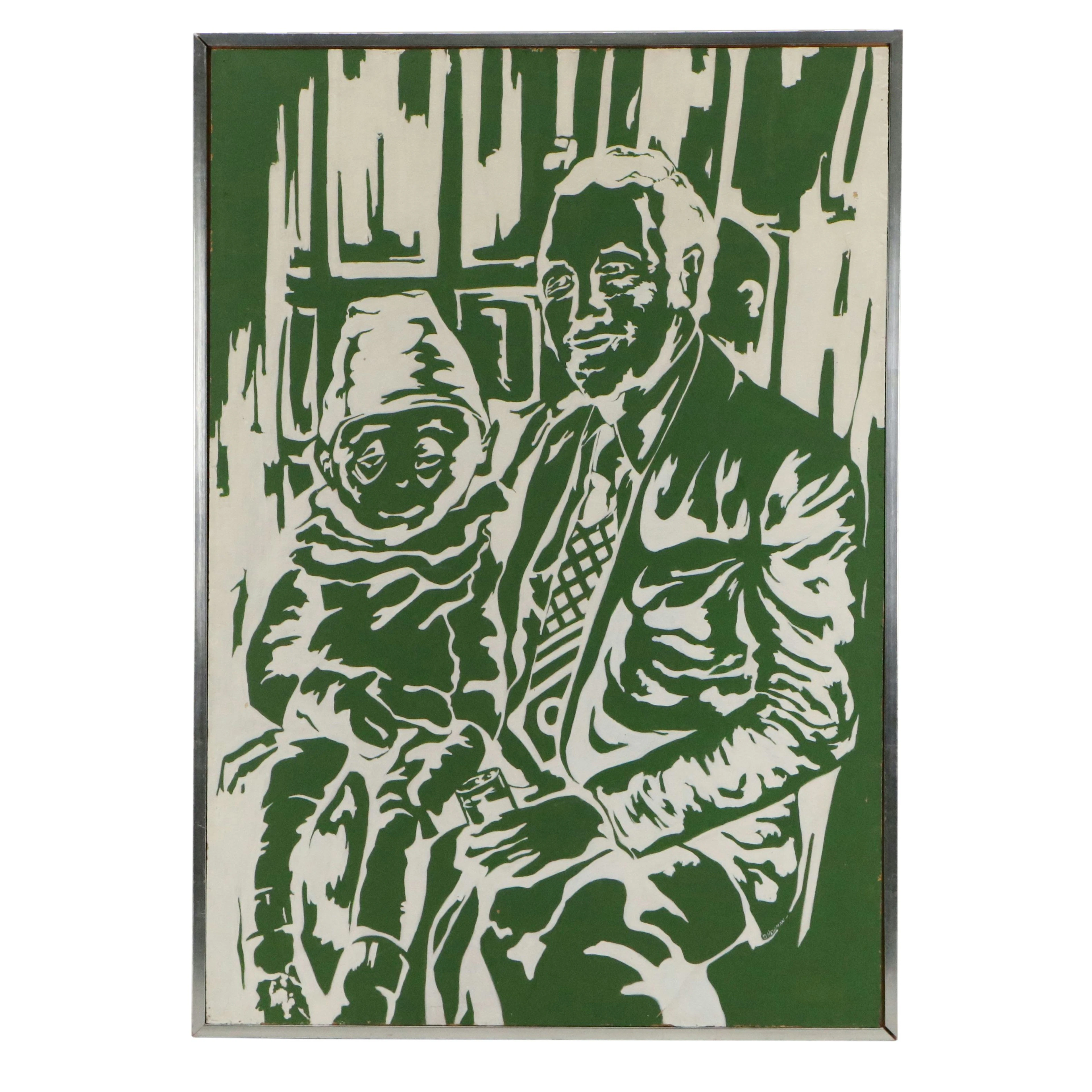 B. Newman Acrylic Painting of Two Figures, Mid to Late 20th Century