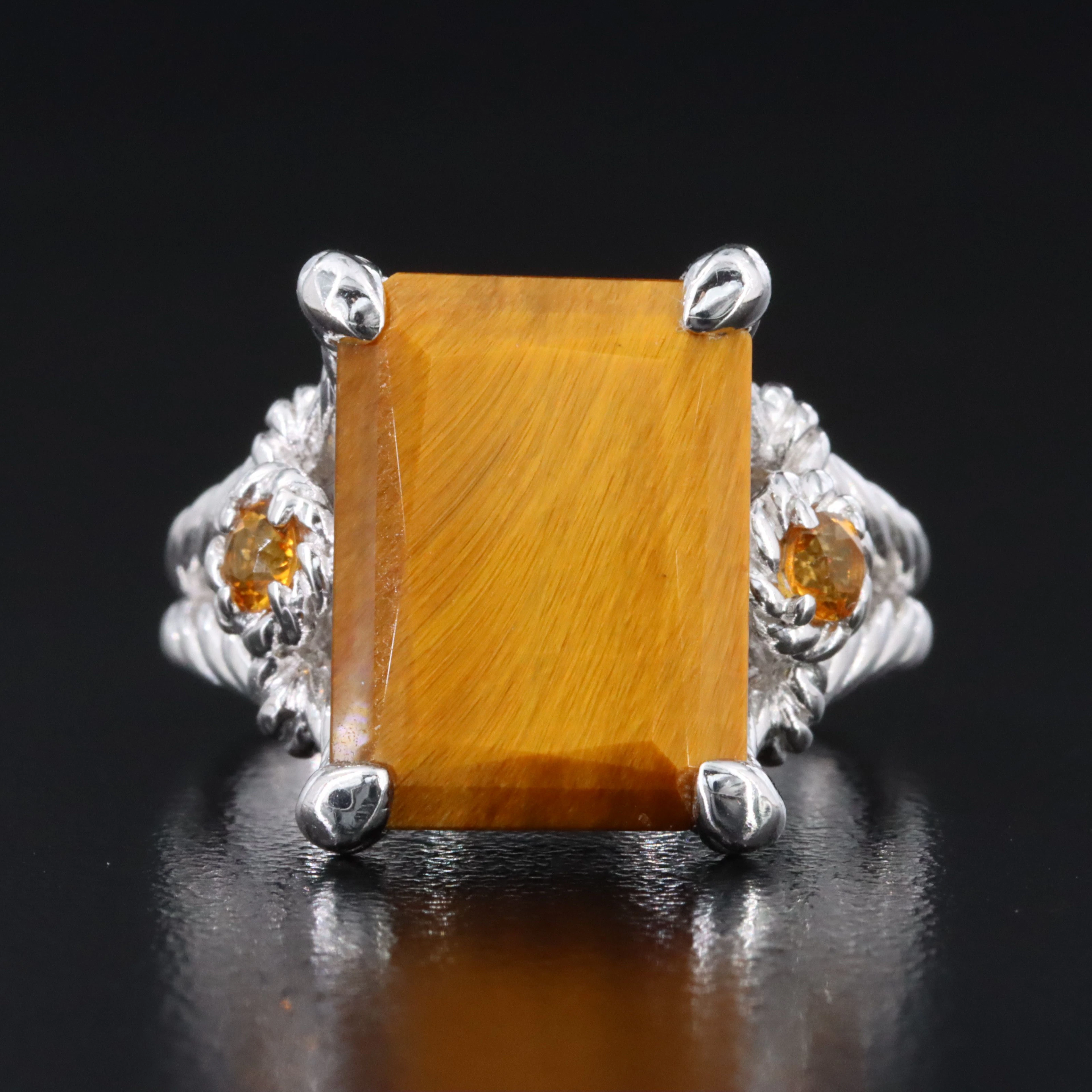 Judith Ripka Sterling Tiger's Eye and Citrine Ring