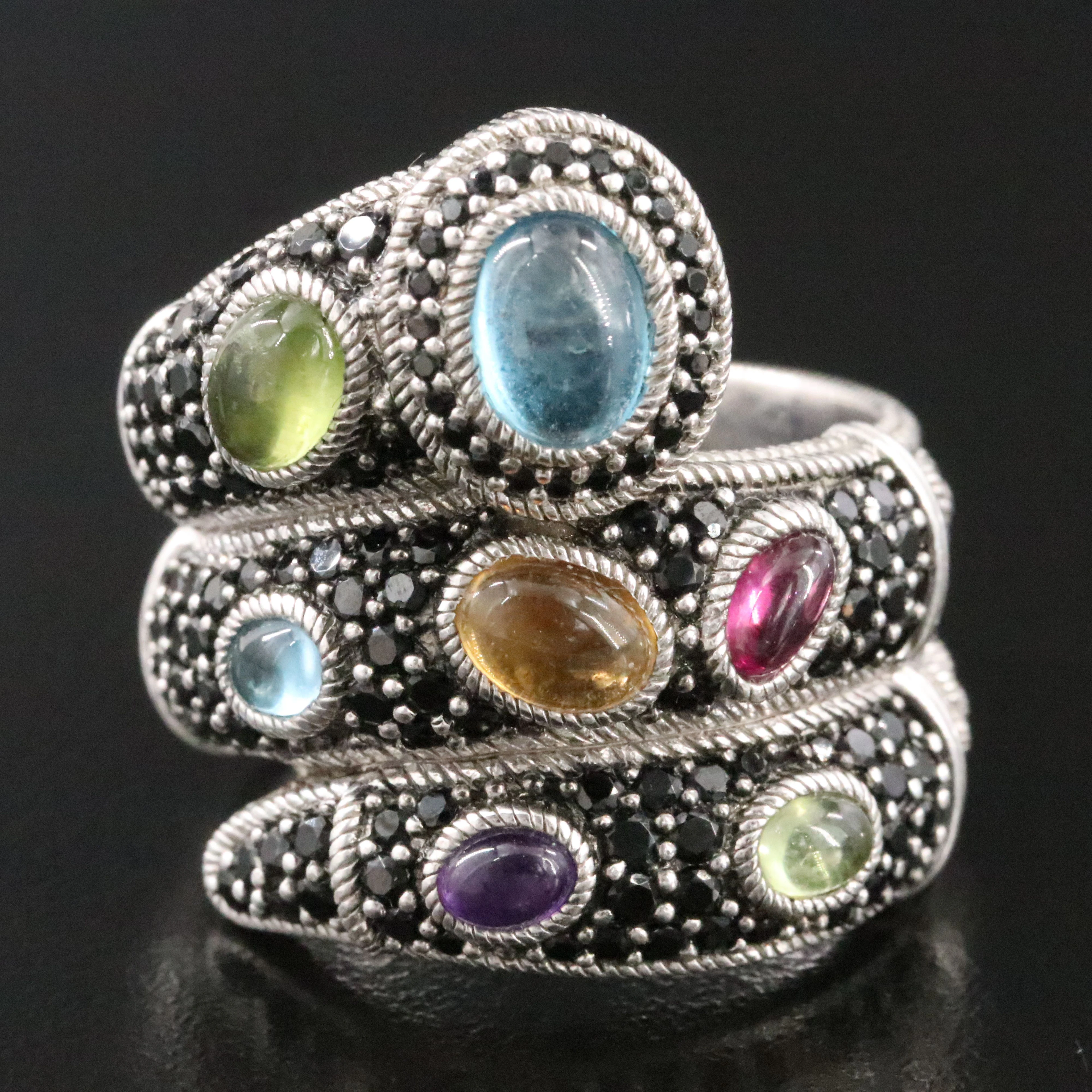 Judith Ripka Sterling Wrap Ring Featuring Blue Topaz, Amethyst and CZ