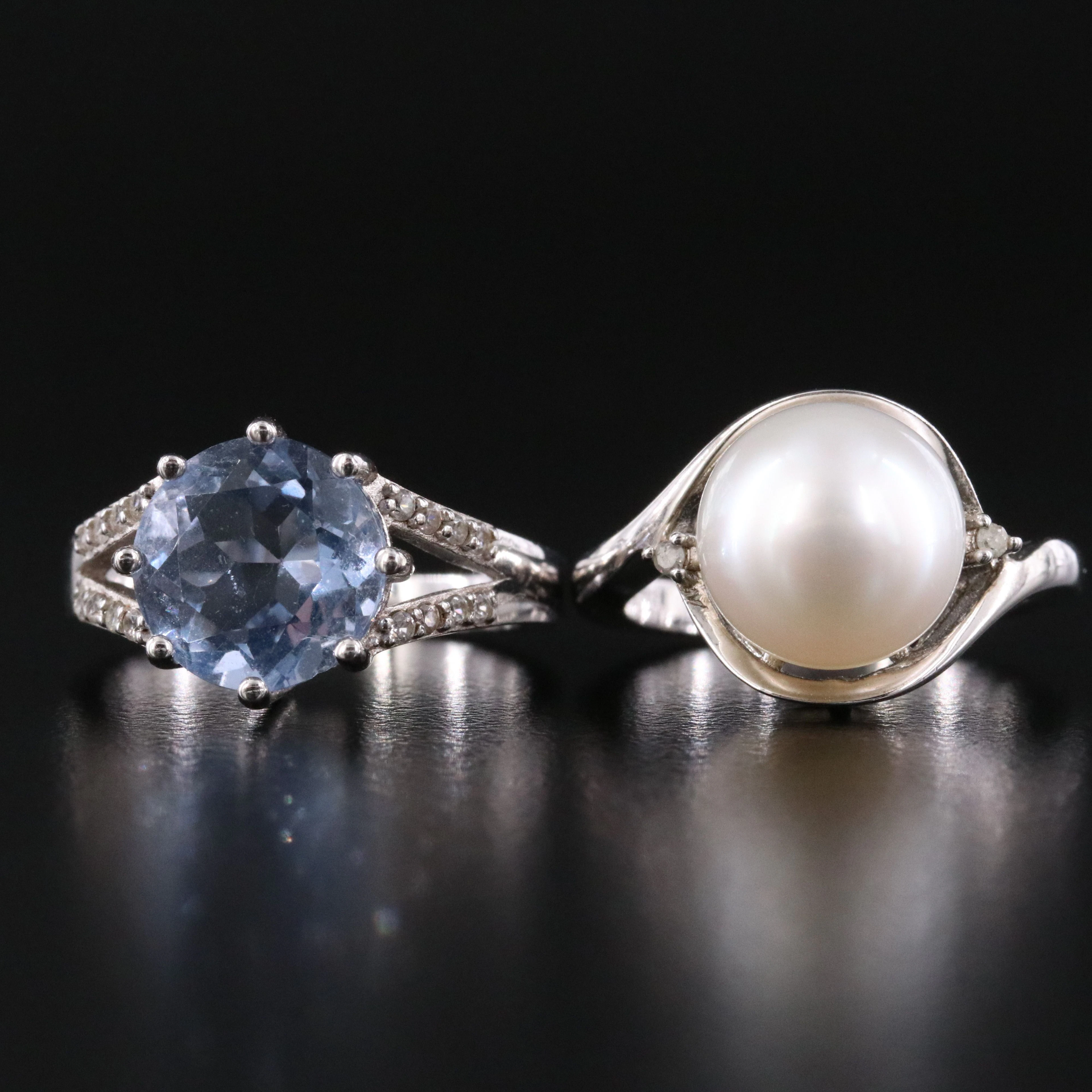 Sterling Pearl, Amethyst and White Zircon Rings