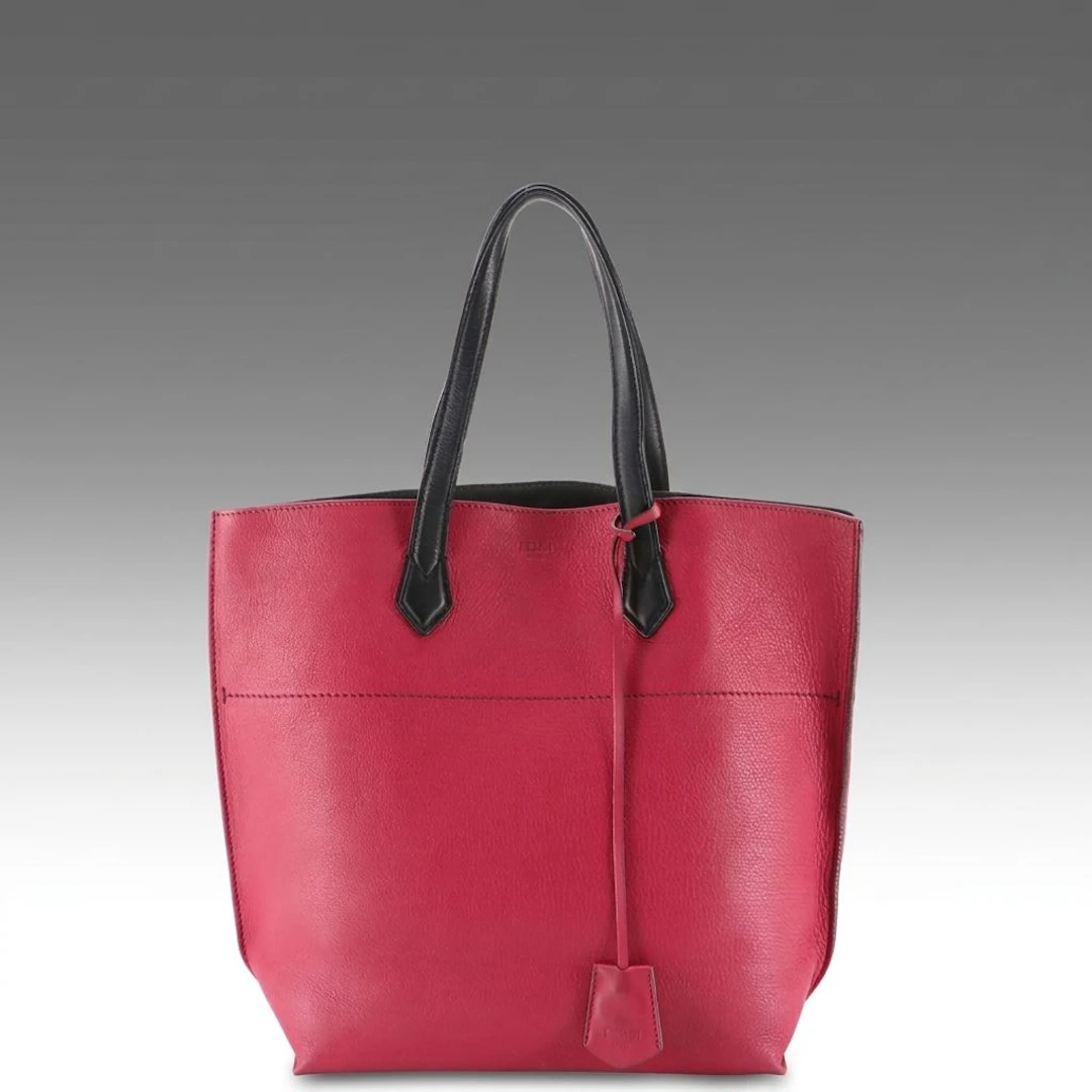 Fendi All In Shopping Tote in Raspberry and Black Calfskin Leather