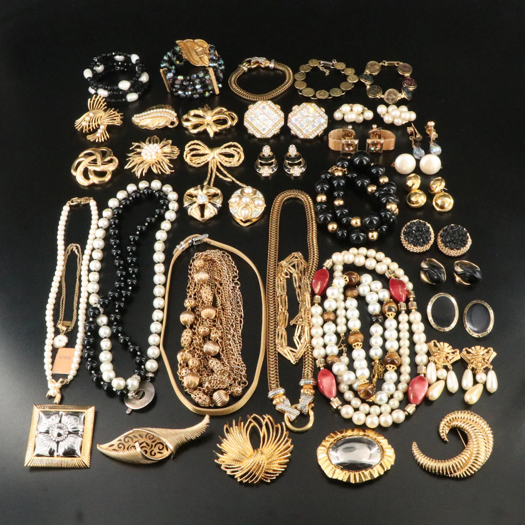 Costume Jewelry Collection with Tiger's Eye and Faux Pearl