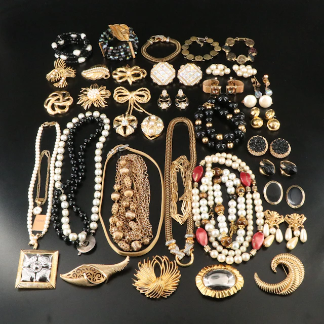 Costume Jewelry Collection with Tiger's Eye and Faux Pearl